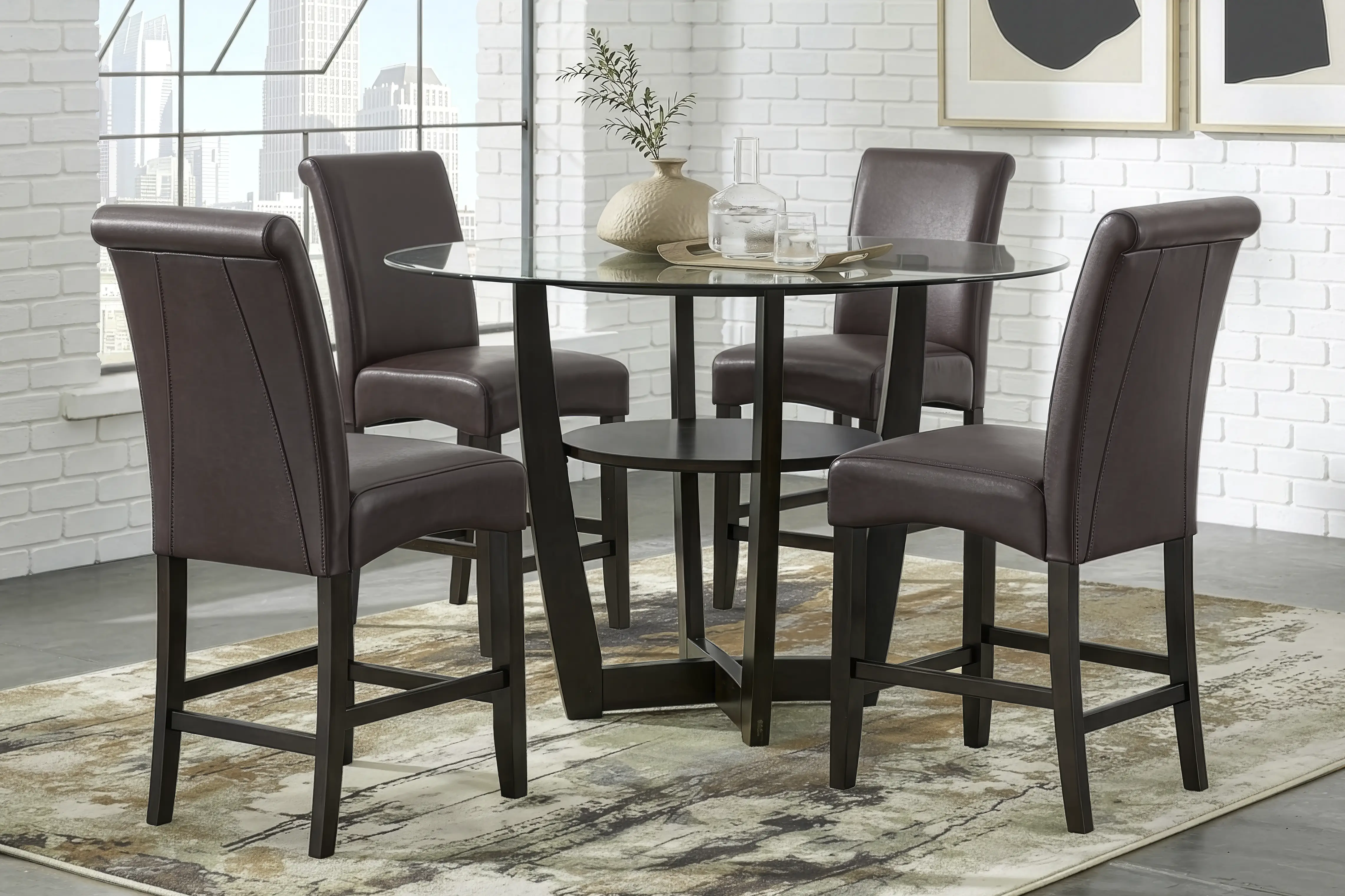 Ciara Espresso 5 Pc 54" Round Counter Height Dining Room with Chocolate Stools - Thumbnail - Image 1