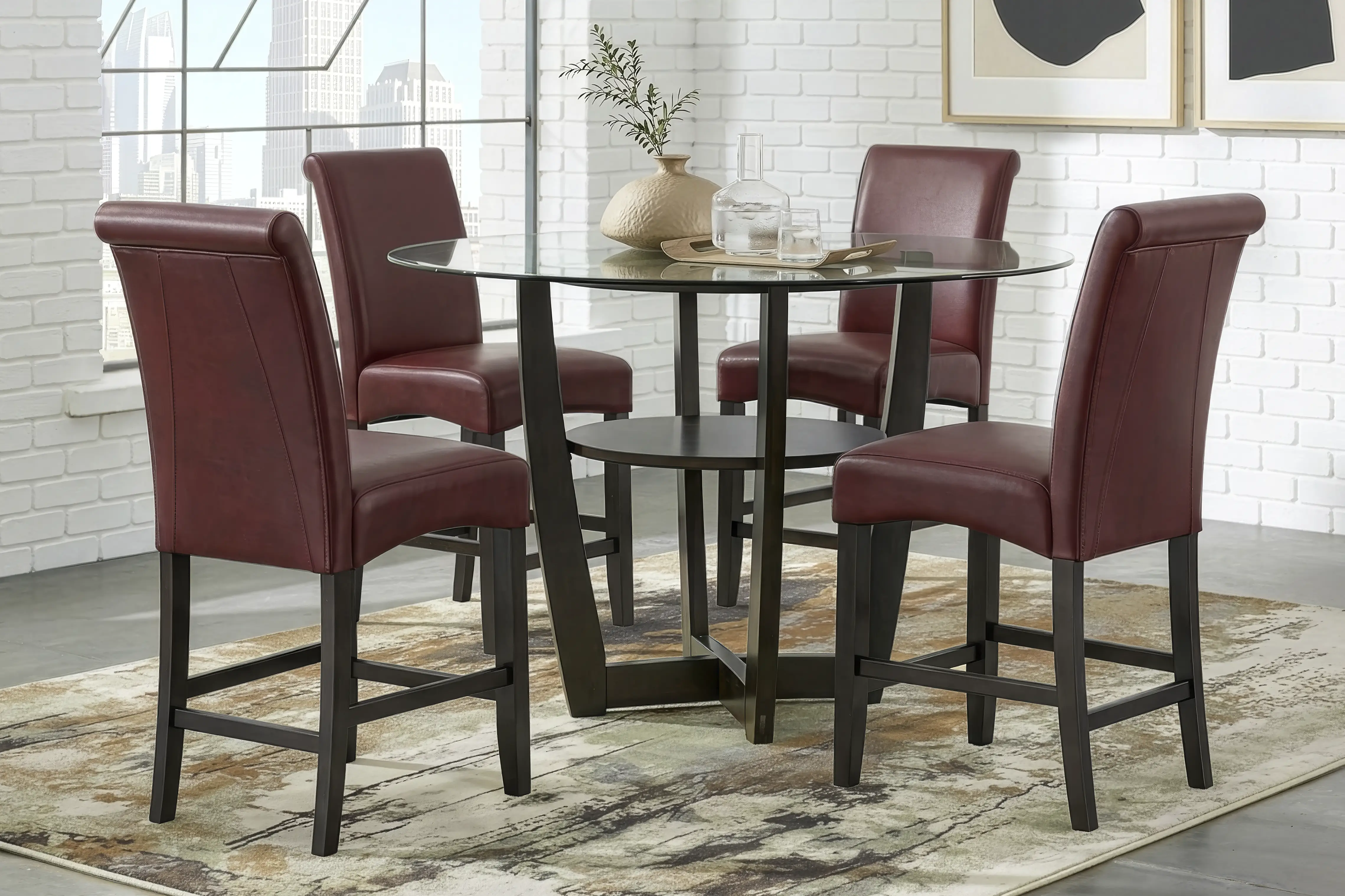 Ciara Espresso 5 Pc 48" Round Counter Height Dining Room with Burgundy Stools - Thumbnail - Image 1
