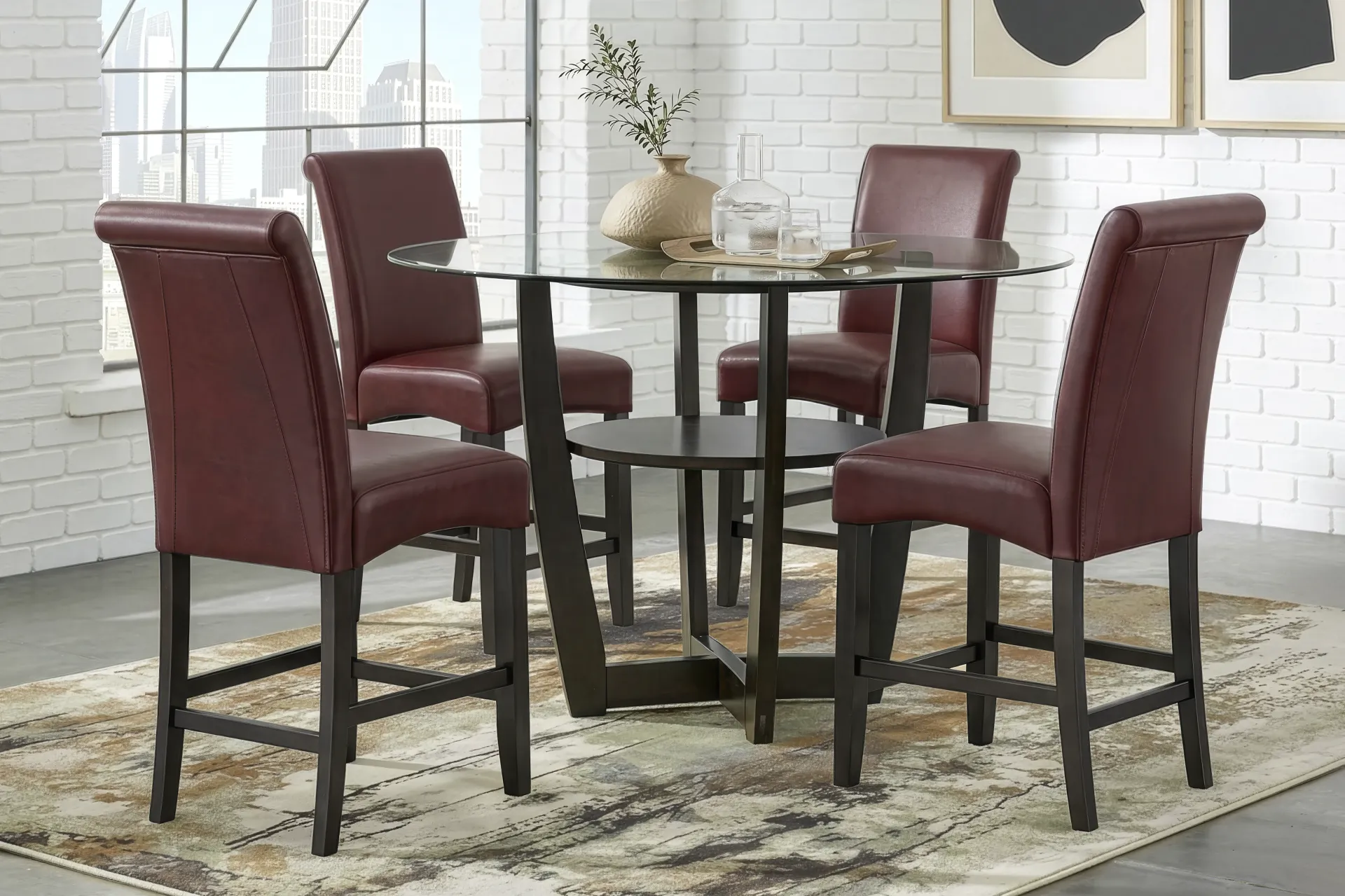 Ciara Espresso 5 Pc 48" Round Counter Height Dining Room with Burgundy Stools - Image 1