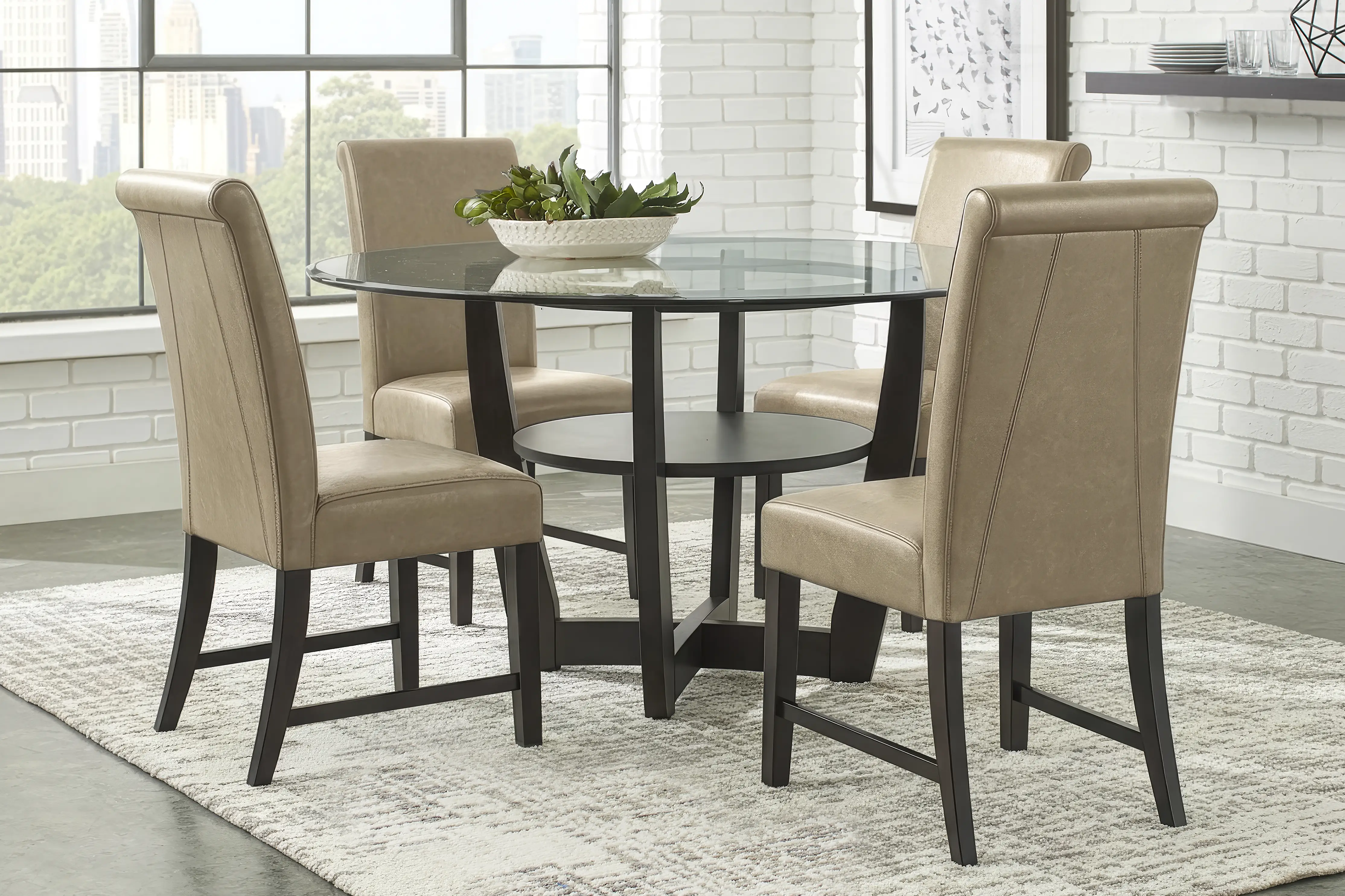 Ciara Espresso 5 Pc 54" Round Dining Room with Champagne Chairs - Thumbnail - Image 1
