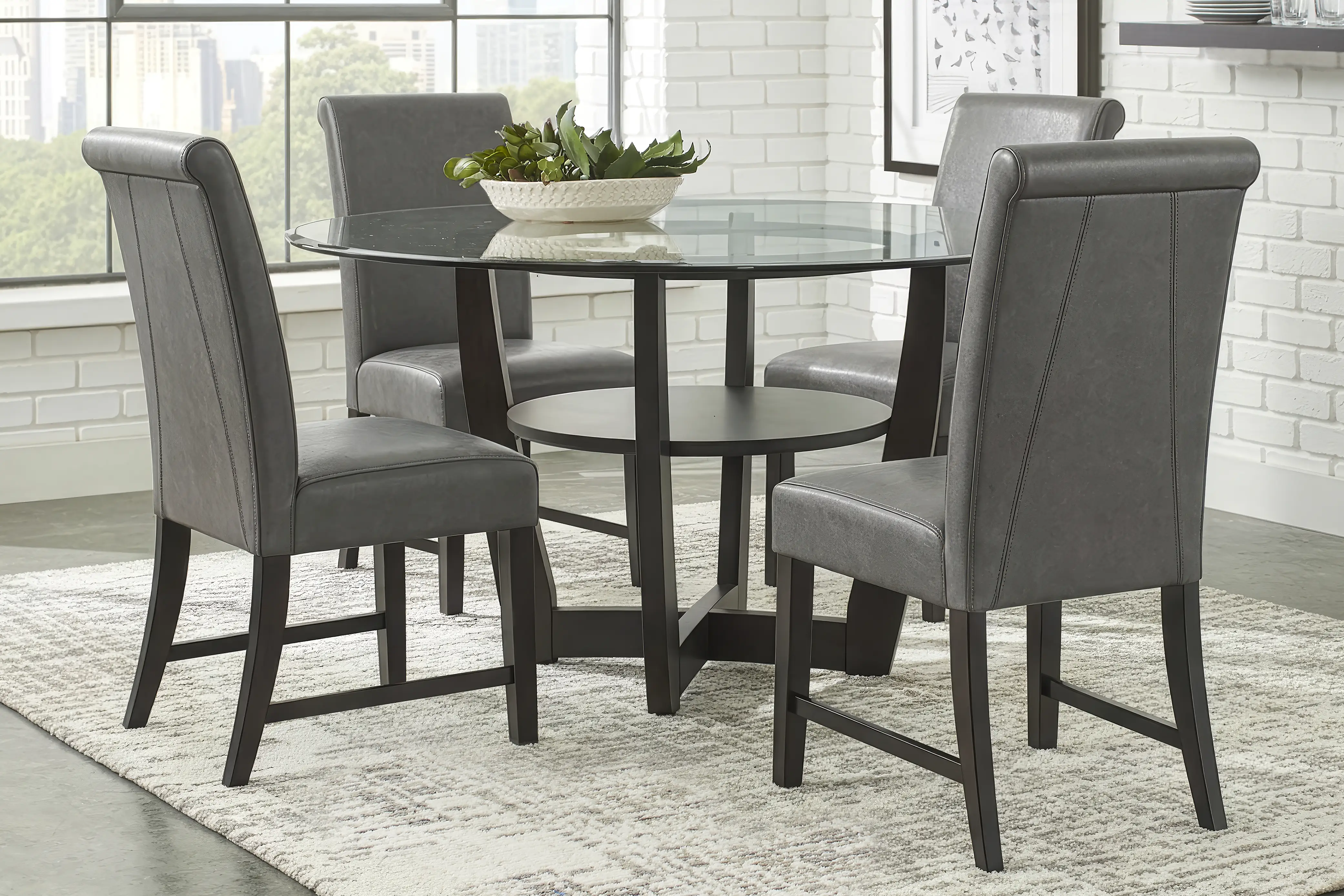 Ciara Espresso 5 Pc 54" Round Dining Room with Gray Chairs - Thumbnail - Image 1