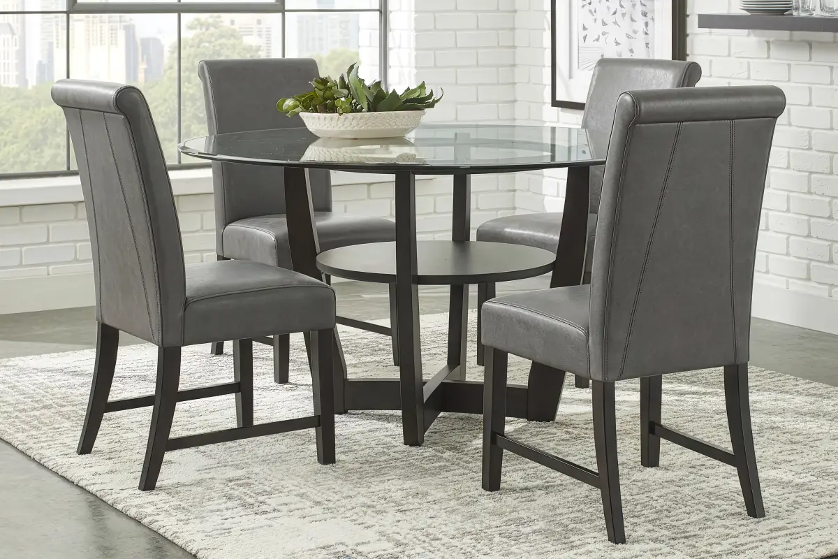 Ciara Espresso 5 Pc 48" Round Dining Room with Gray Chairs