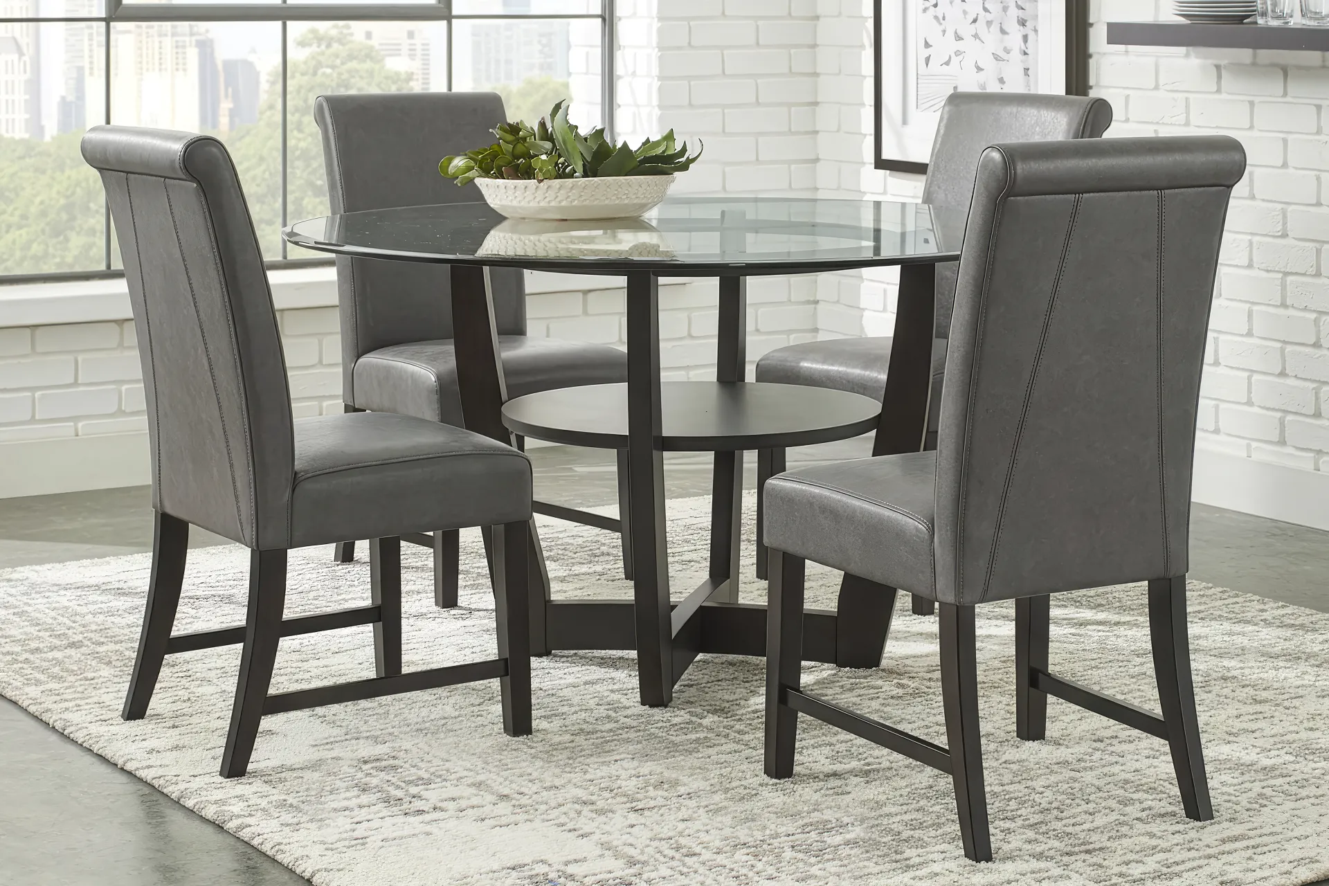 Ciara Espresso 5 Pc 54" Round Dining Room with Gray Chairs - Image 1