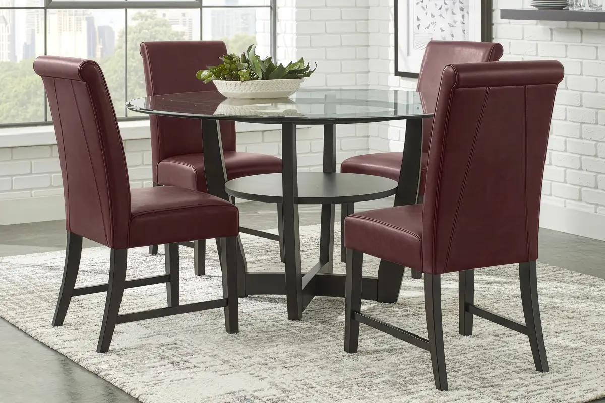 Ciara Espresso 5 Pc 48" Round Dining Room with Burgundy Chairs