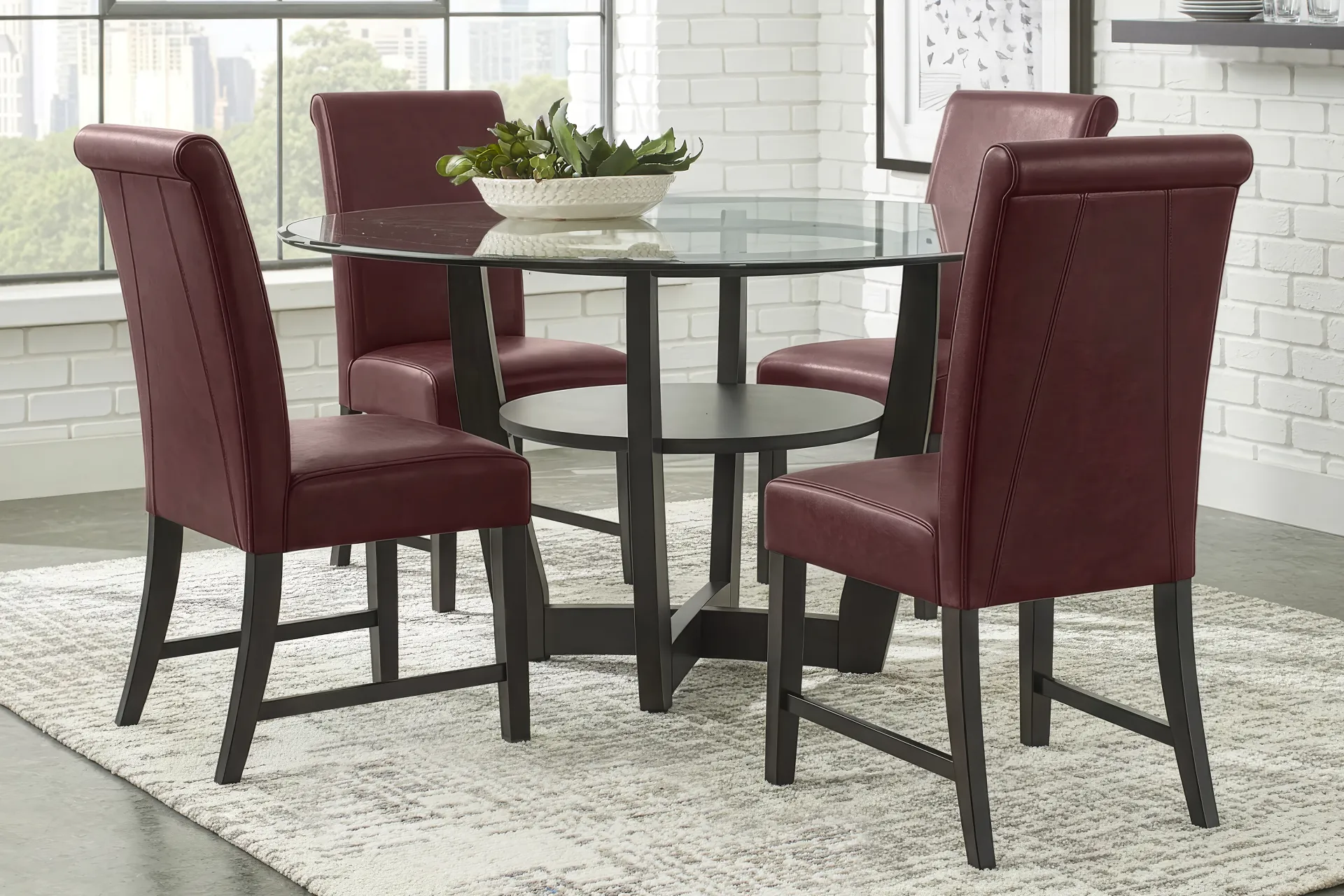 Ciara Espresso 5 Pc 54" Round Dining Room with Burgundy Chairs - Image 1