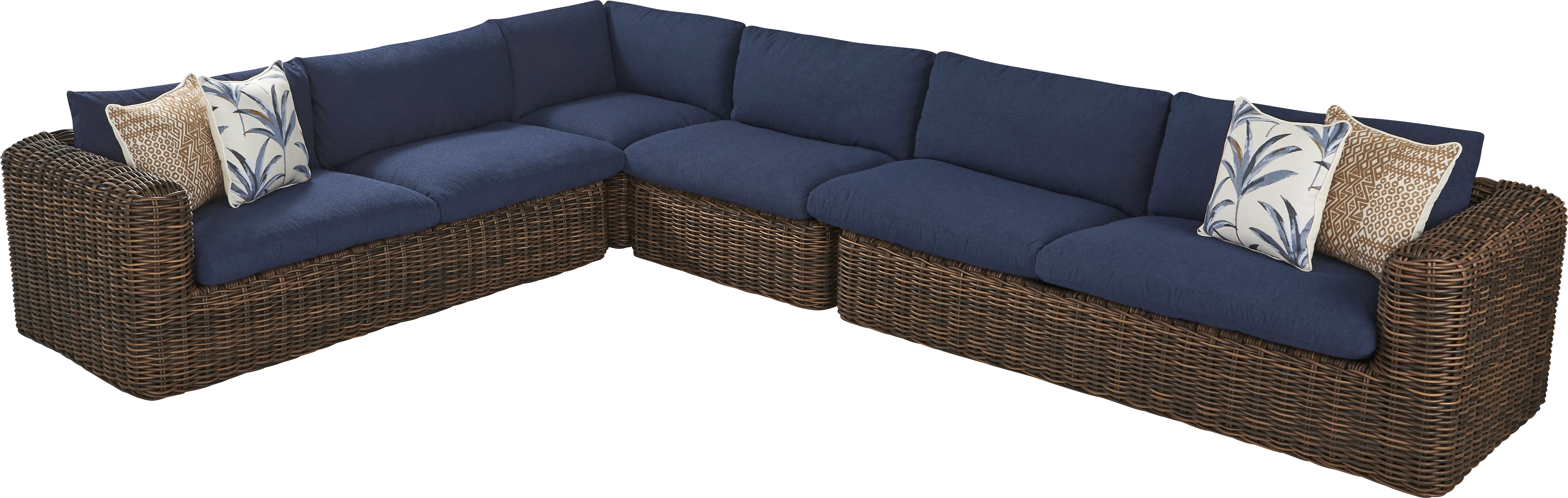 Plume Brown 4 Pc Outdoor Sectional with Navy Cushions - Thumbnail - Image 1