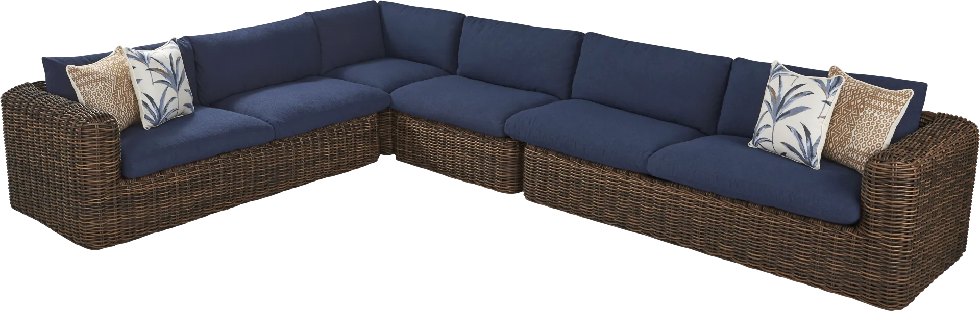 Plume Brown 4 Pc Outdoor Sectional with Navy Cushions - Image 1
