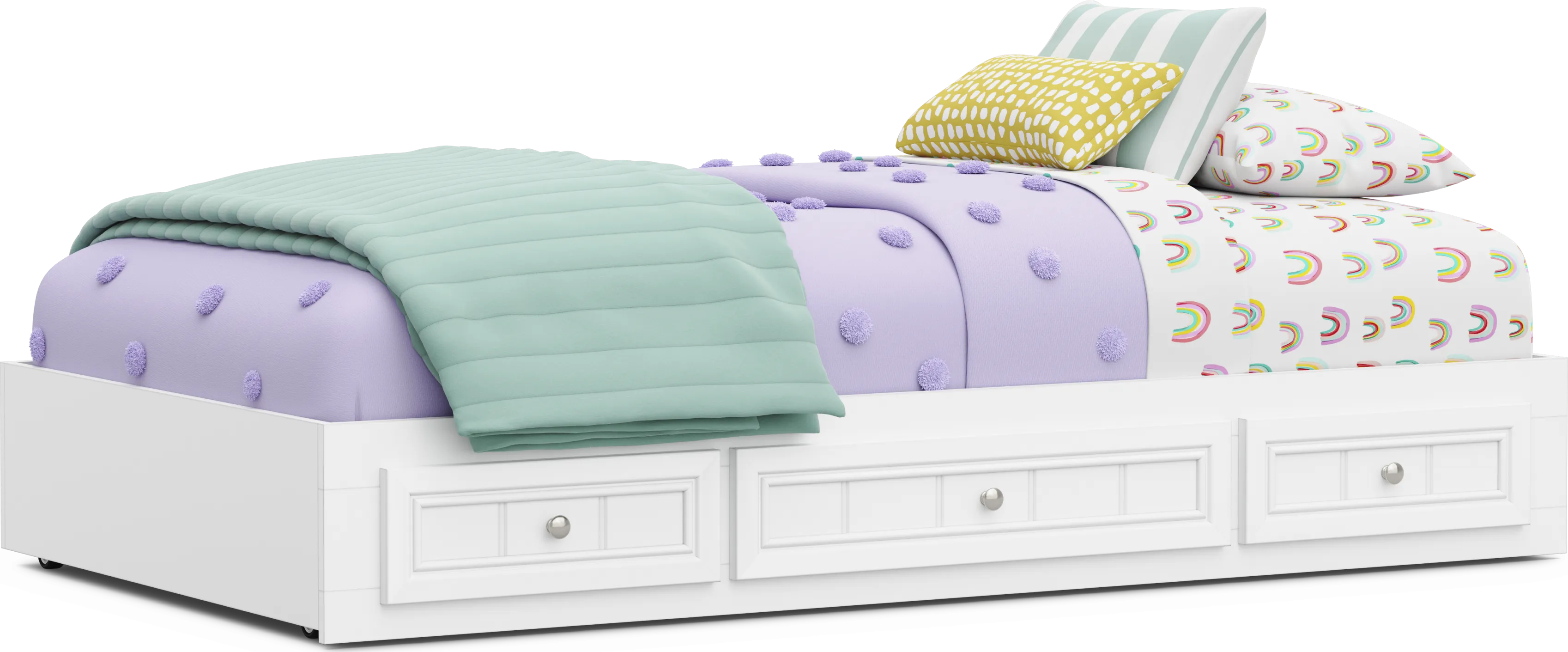 Kids Cottage Colors 2.0 White Twin Platform Bed with 3 Storage Drawers - Thumbnail - Image 1