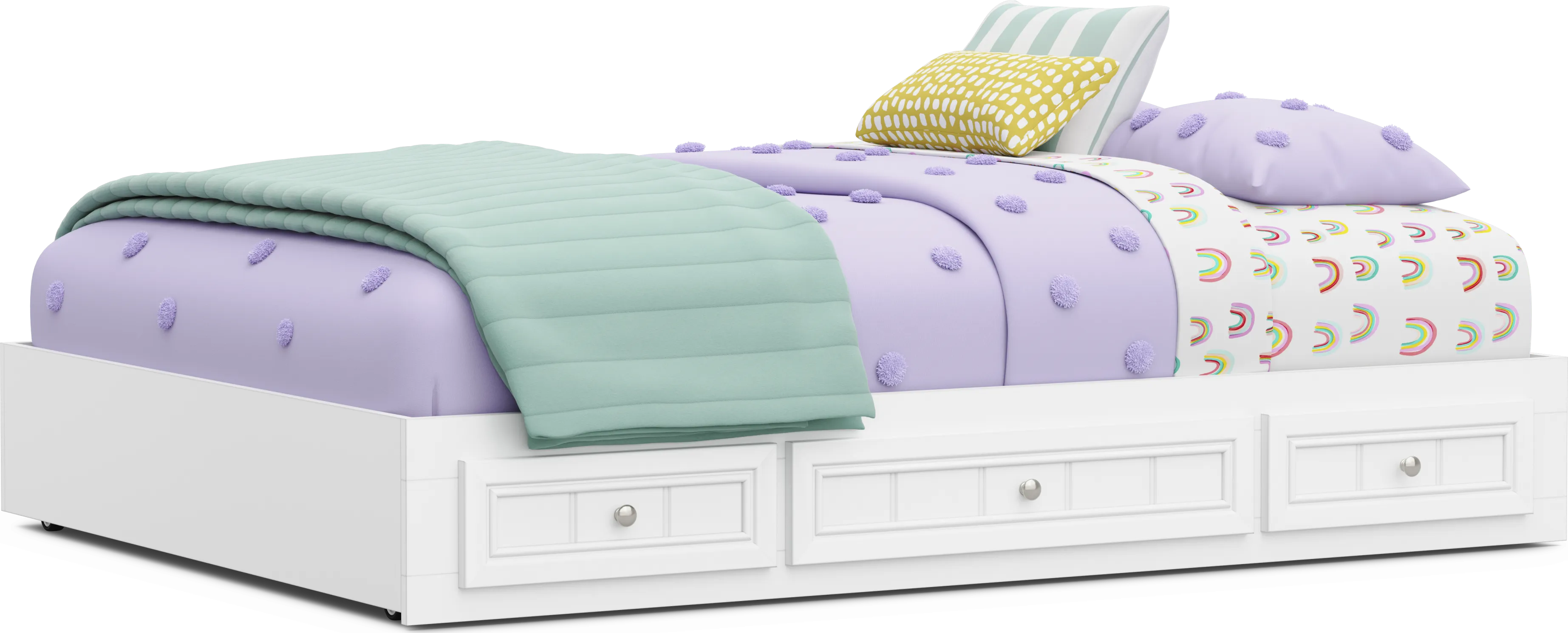 Kids Cottage Colors 2.0 White Full Platform Bed with 3 Storage Drawers - Thumbnail - Image 1