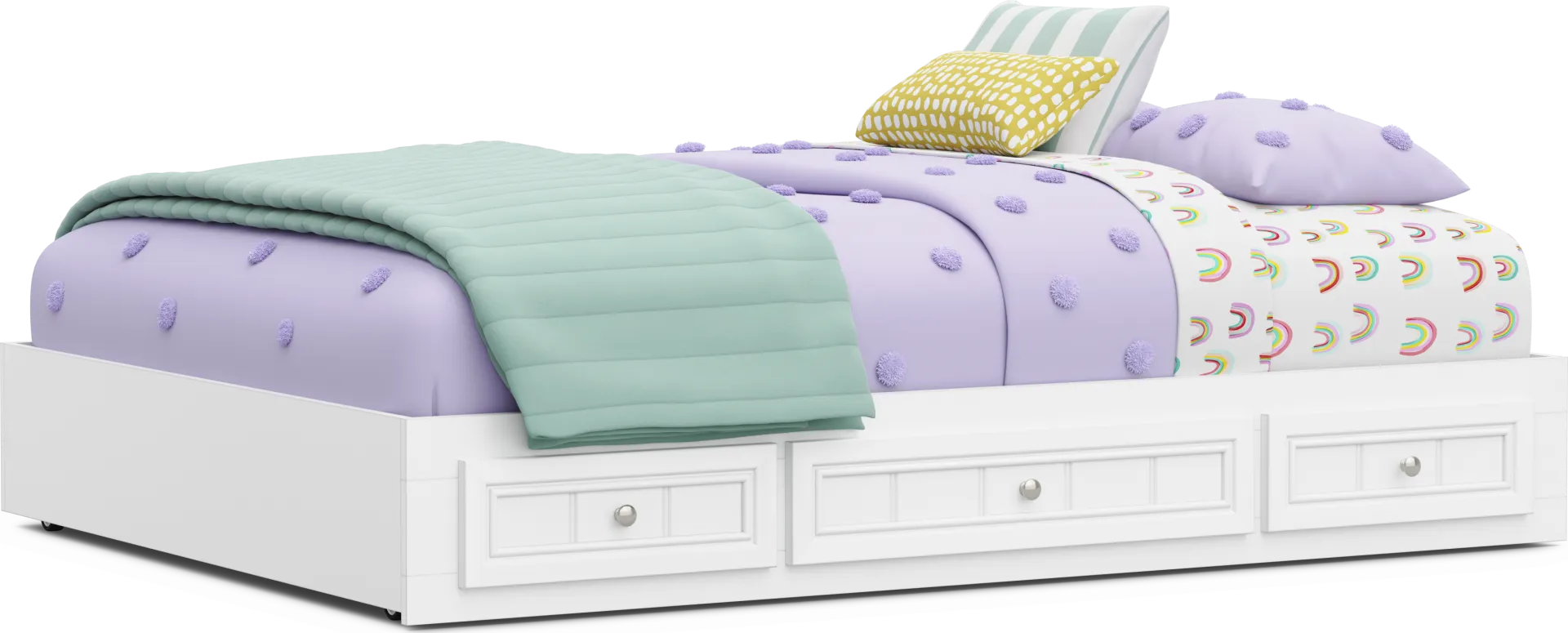 Kids Cottage Colors 2.0 White Full Platform Bed with 3 Storage Drawers