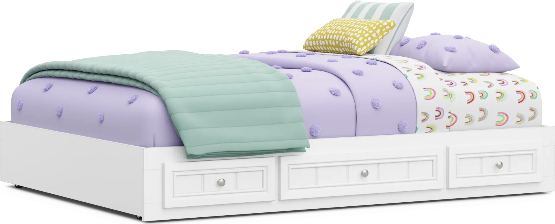 Kids Cottage Colors 2.0 White Full Platform Bed with 3 Storage Drawers