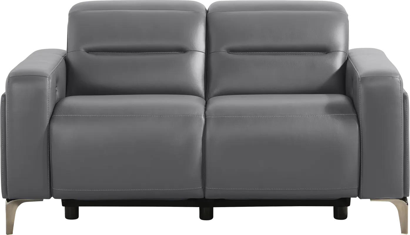Amalfi Blue Leather Dual Power Reclining Loveseat