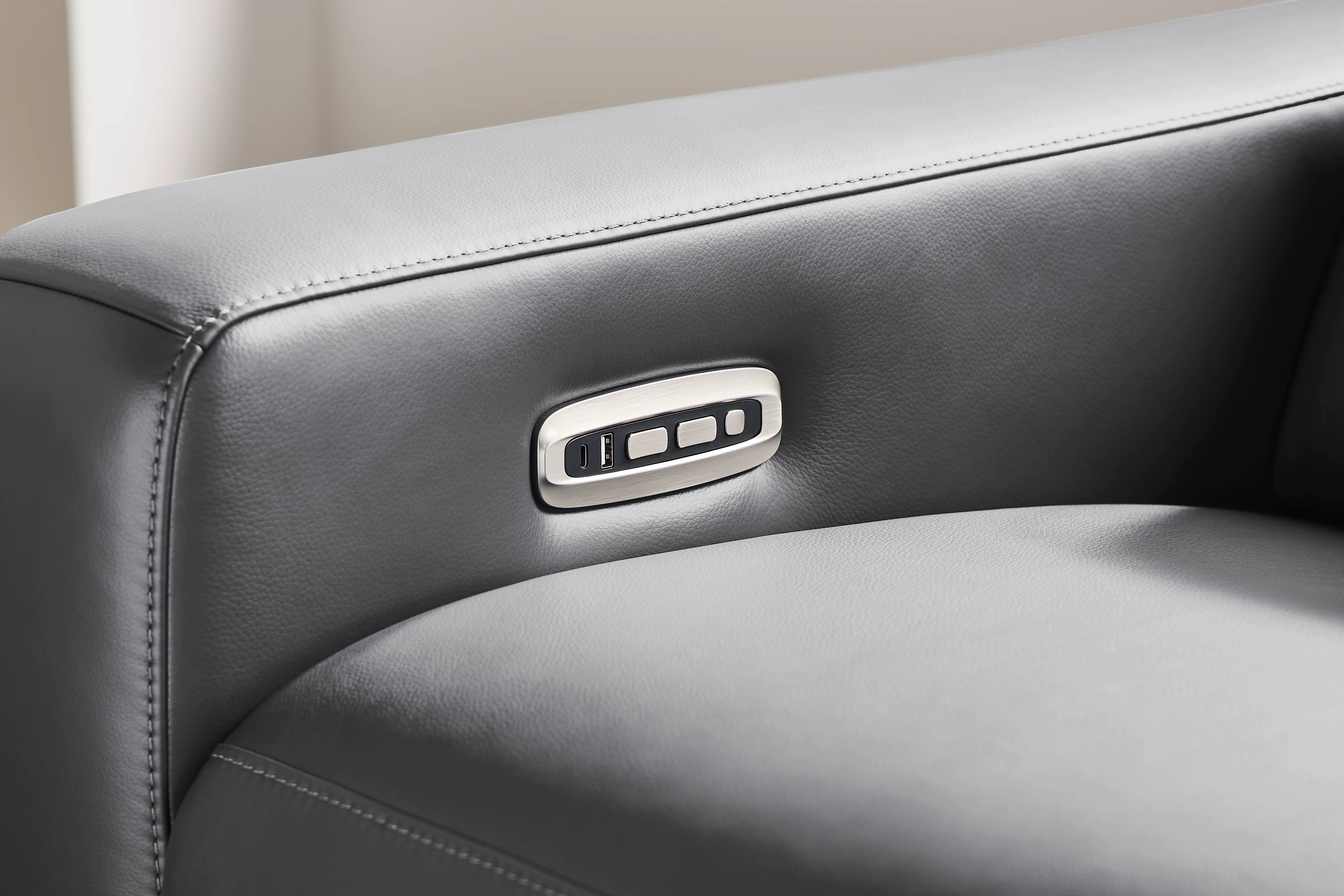 Amalfi Blue Leather Dual Power Recliner - Image 8