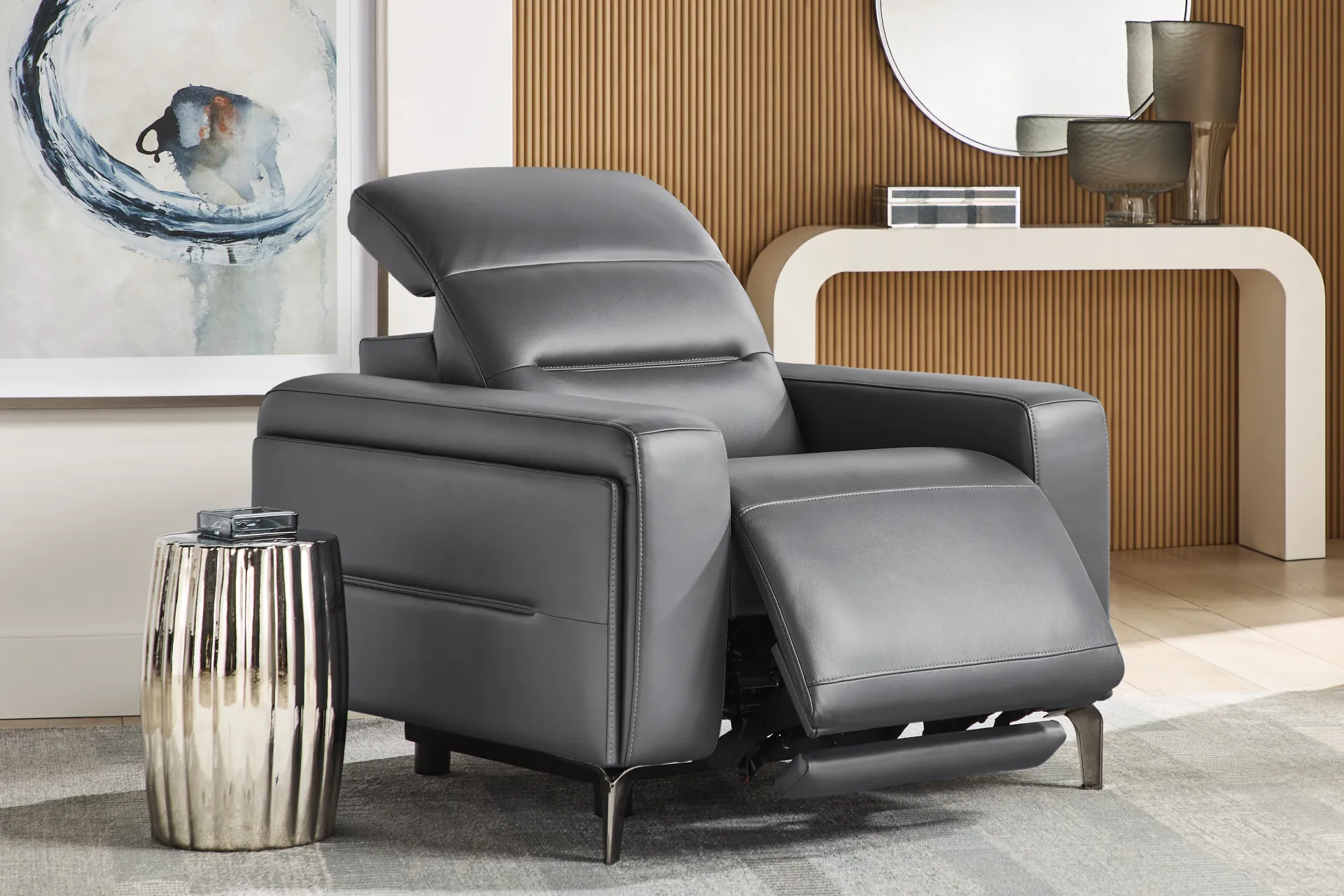 Amalfi Blue Leather Dual Power Recliner - Image 6
