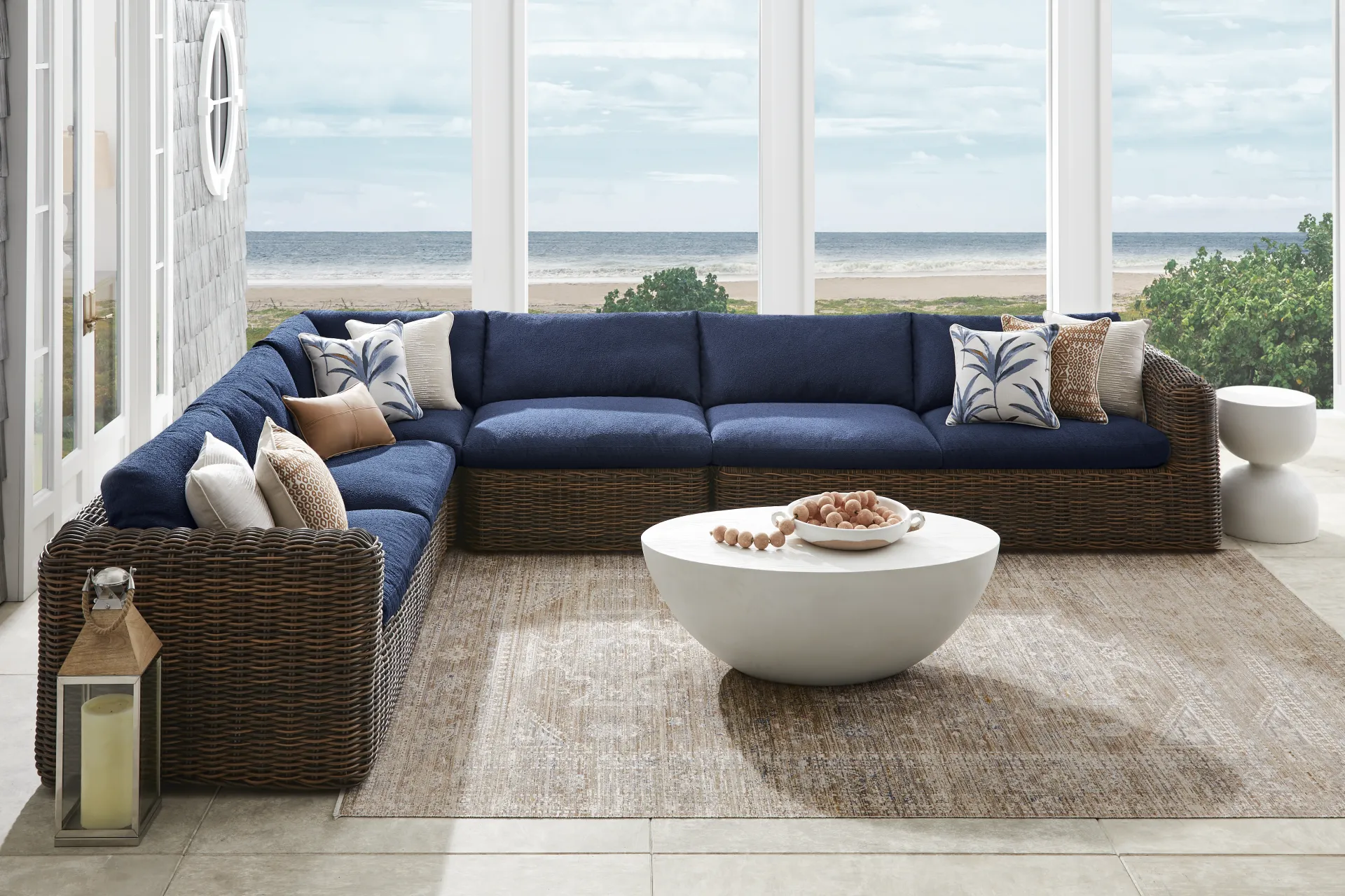 Plume Brown 4 Pc Outdoor Sectional with Navy Cushions - Image 2