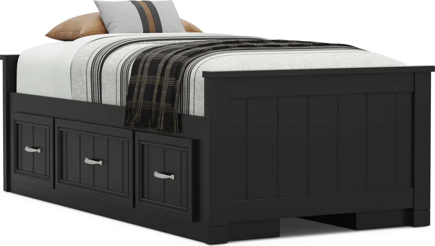 Kids Cottage Colors 2.0 Black Twin Low Profile Bed with 2 Storage Side Rails