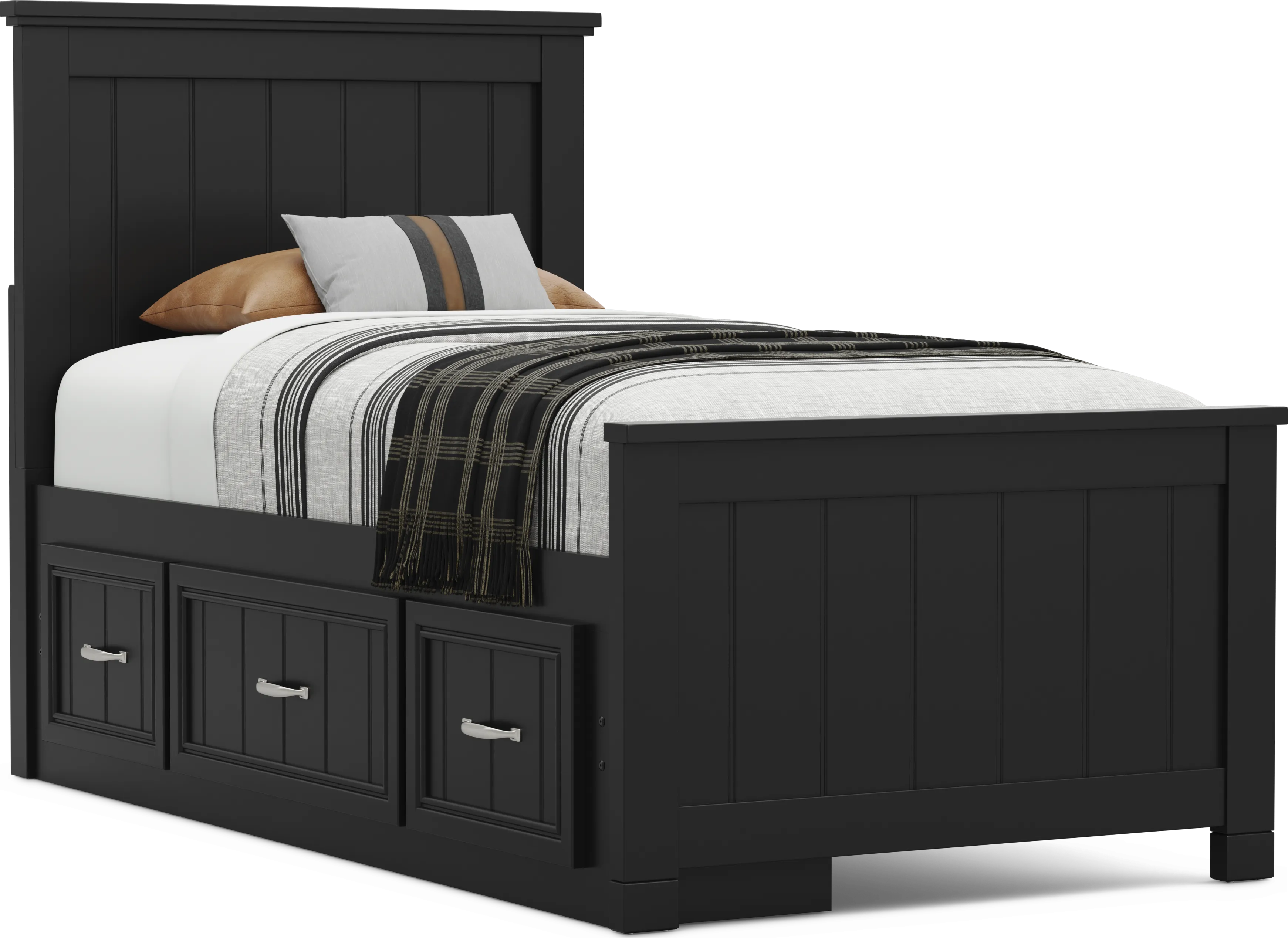 Kids Cottage Colors 2.0 Black Twin Panel Bed with Storage Side Rail - Thumbnail - Image 1