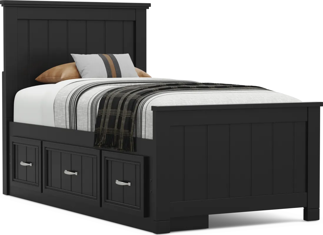 Kids Cottage Colors 2.0 Black Twin Panel Bed with Storage Side Rail