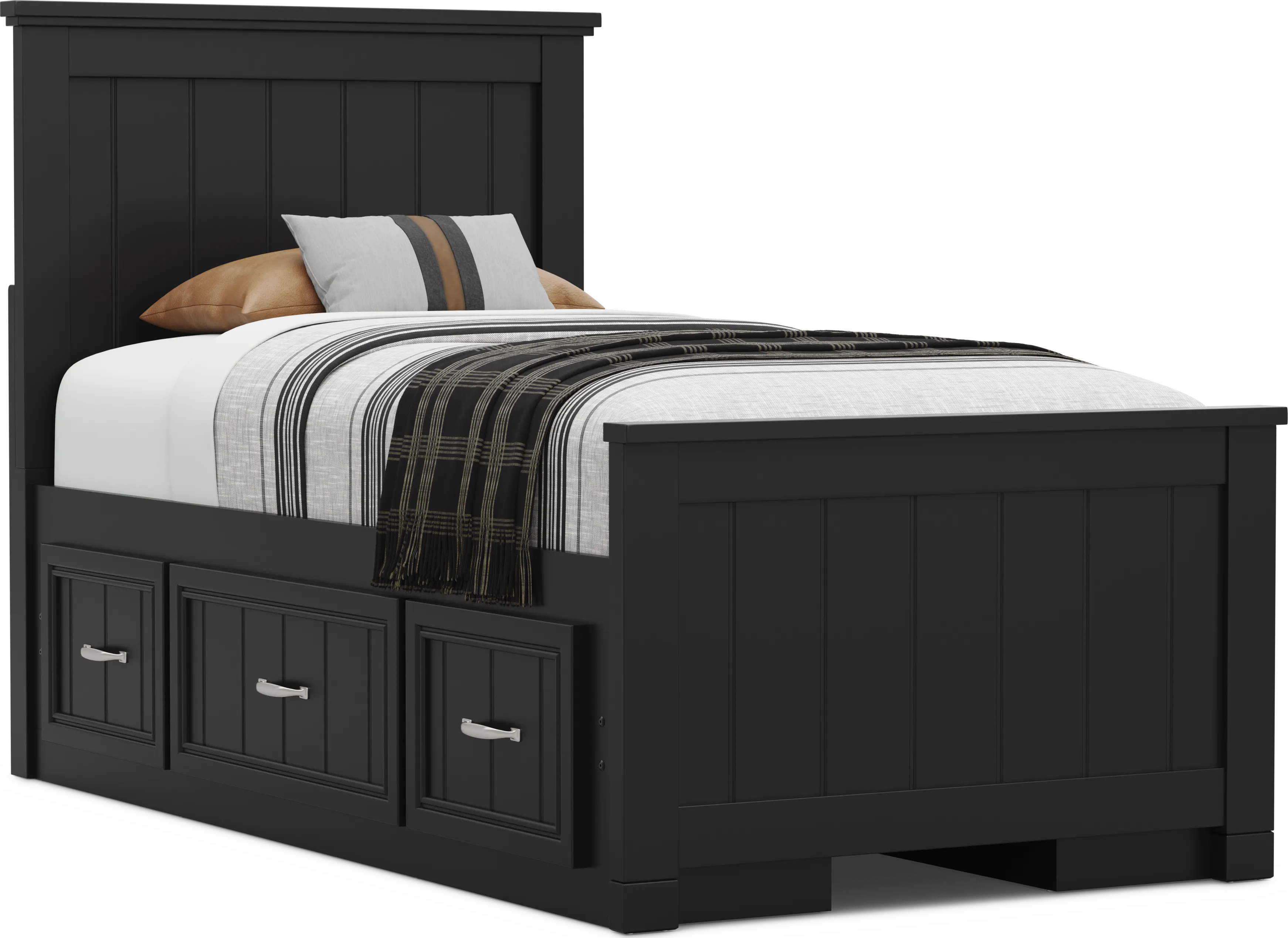 Kids Cottage Colors 2.0 Black Twin Panel Bed with 2 Storage Side Rails - Thumbnail - Image 1