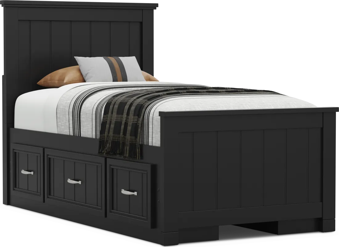 Kids Cottage Colors 2.0 Black Twin Panel Bed with 2 Storage Side Rails
