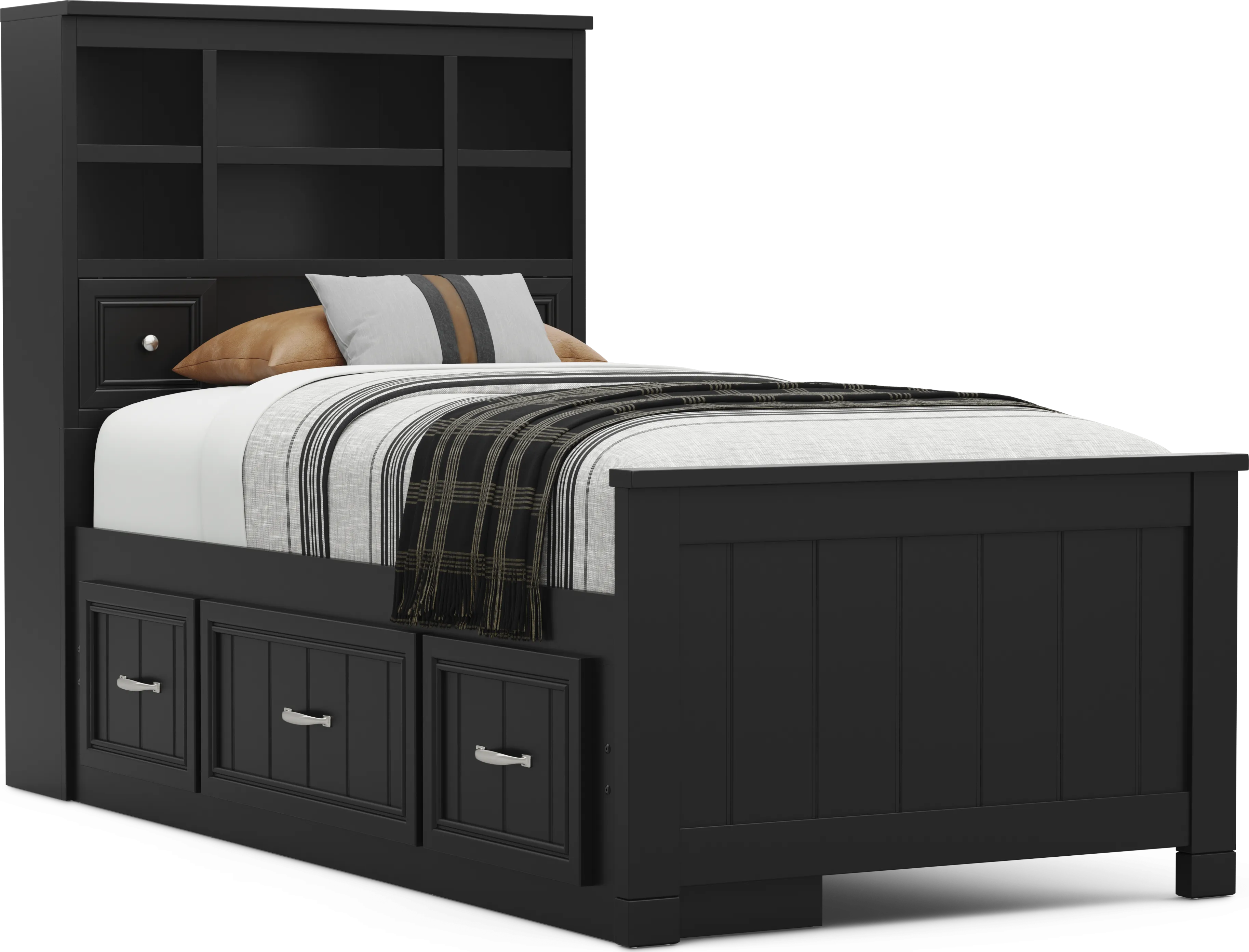 Kids Cottage Colors 2.0 Black Twin Bookcase Bed with Storage Side Rail - Thumbnail - Image 1
