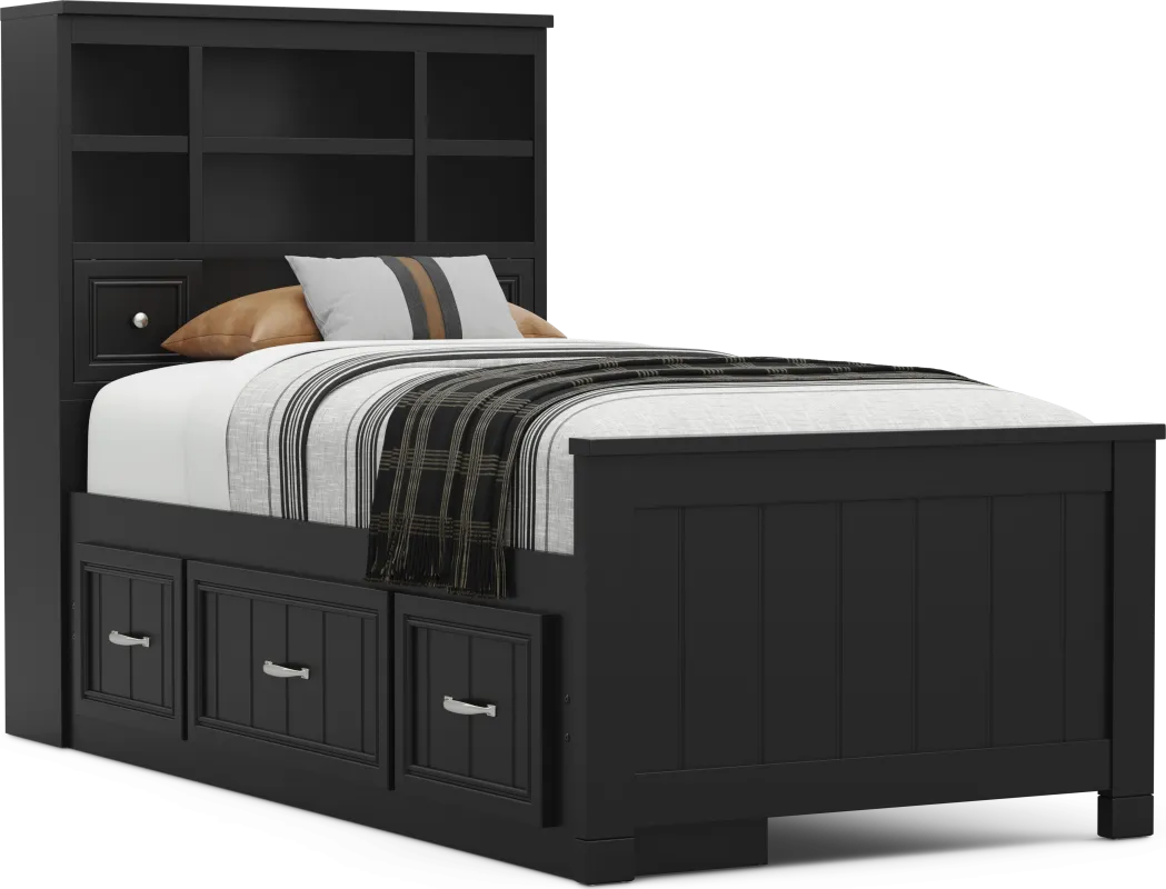 Kids Cottage Colors 2.0 Black Twin Bookcase Bed with Storage Side Rail