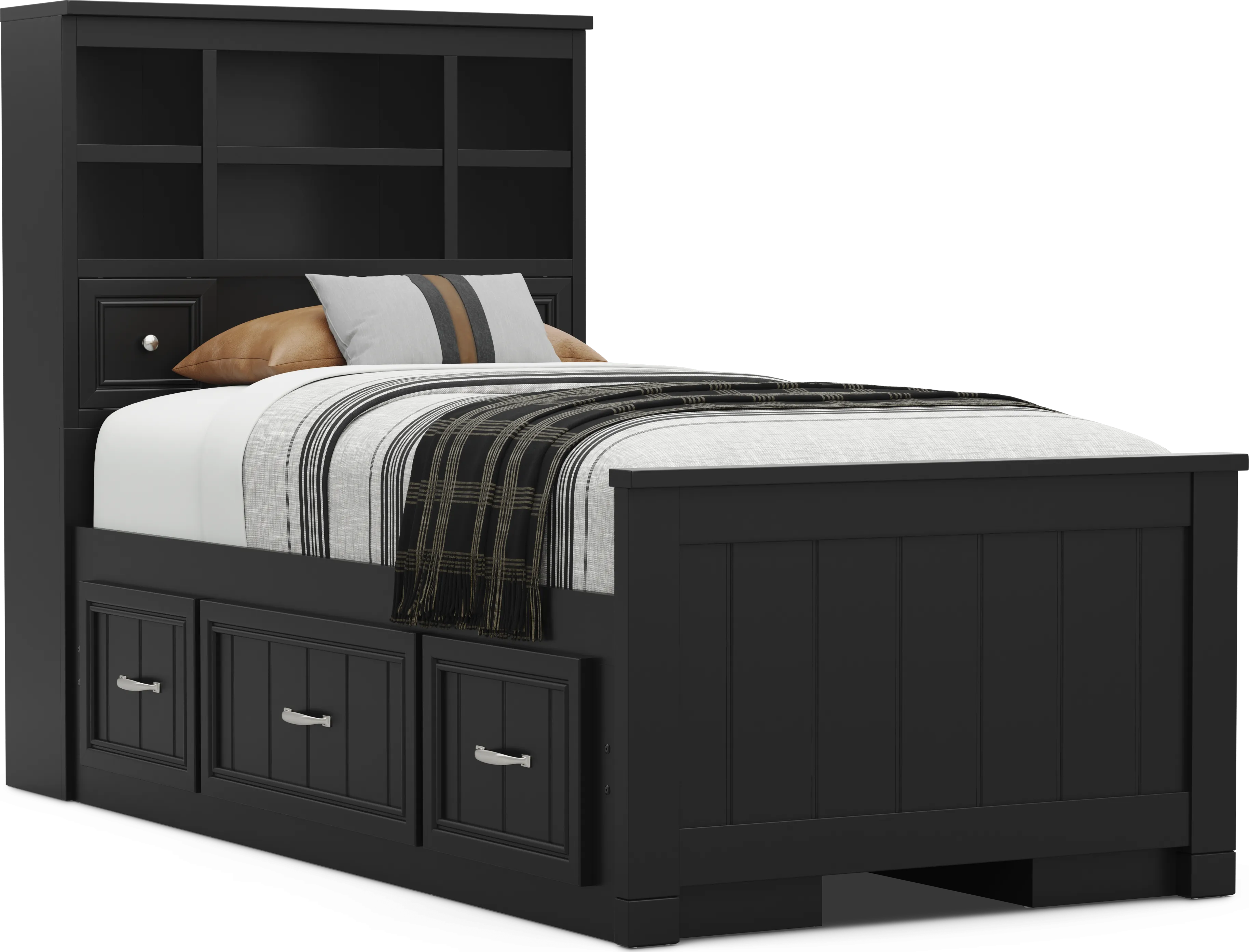 Kids Cottage Colors 2.0 Black Twin Bookcase Bed with 2 Storage Side Rails - Thumbnail - Image 1
