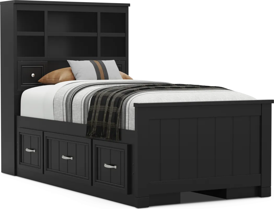 Kids Cottage Colors 2.0 Black Twin Bookcase Bed with 2 Storage Side Rails