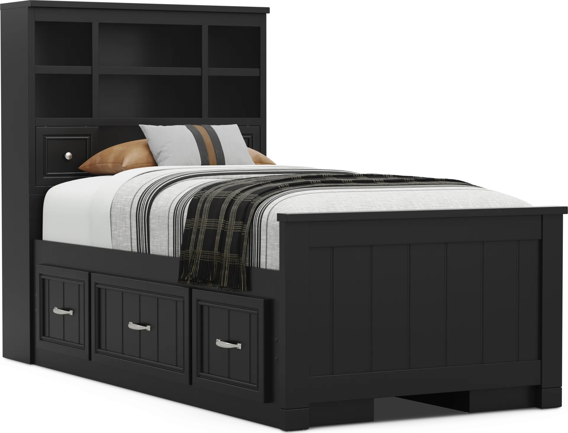 Kids Cottage Colors 2.0 Black Twin Bookcase Bed with 2 Storage Side Rails - Image 1