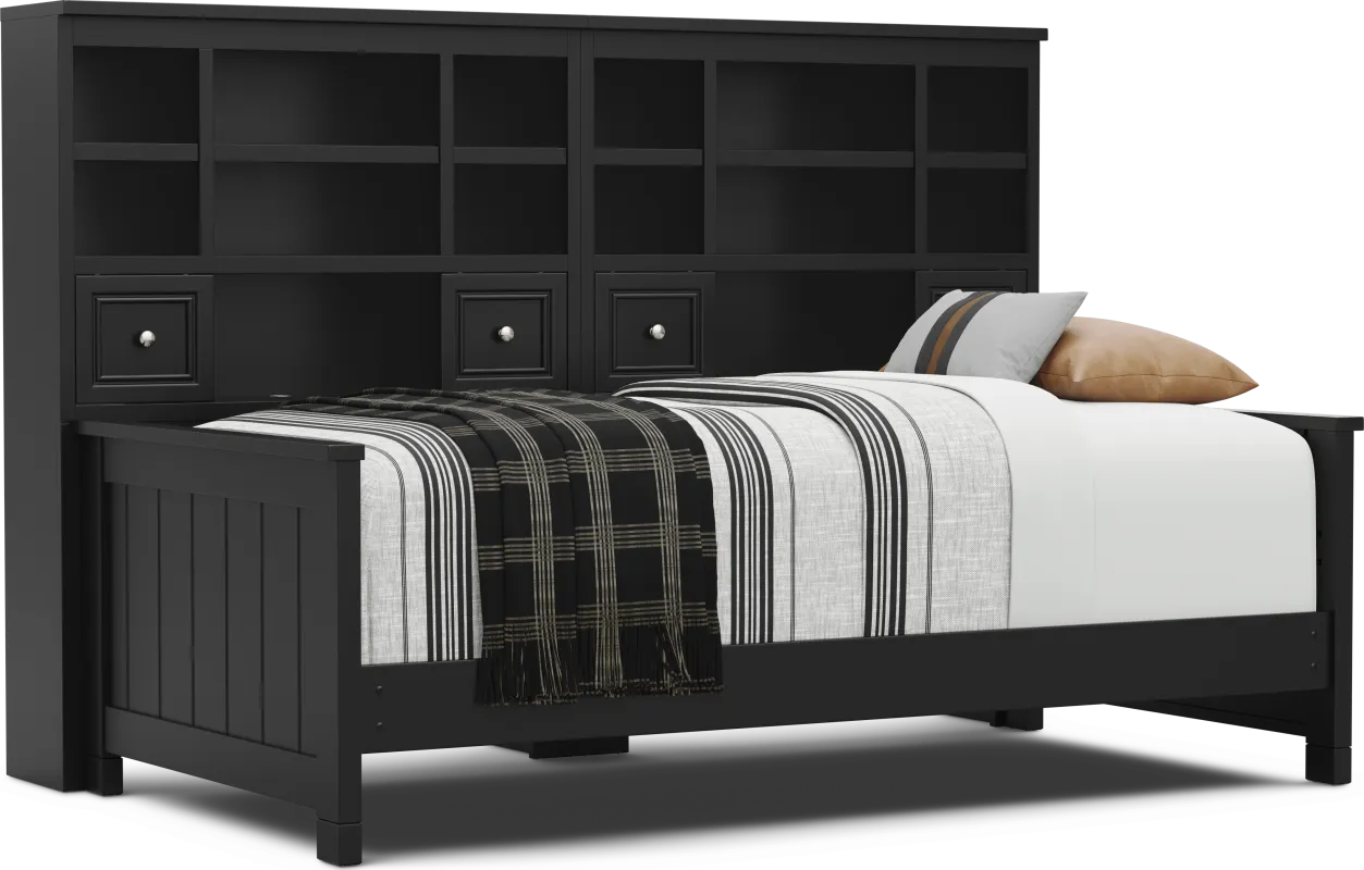 Kids Cottage Colors 2.0 Black Twin Bookcase Wall Bed