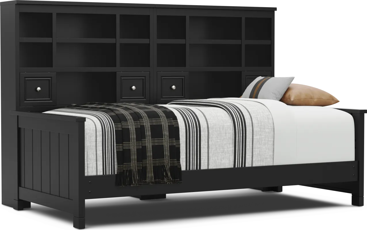 Kids Cottage Colors 2.0 Black Twin XL Bookcase Wall Bed