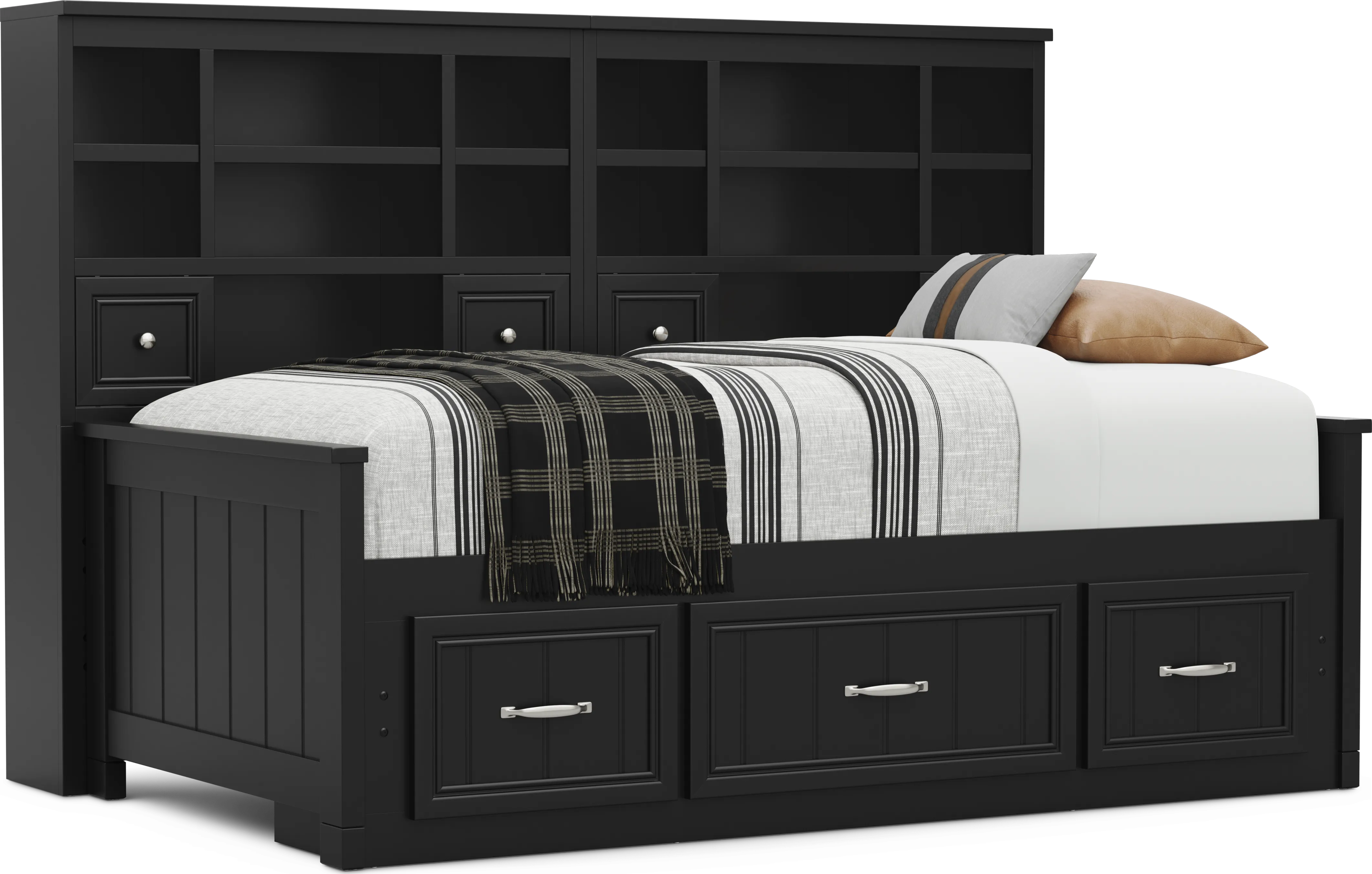 Kids Cottage Colors 2.0 Black Twin Bookcase Wall Bed with Storage Side Rail - Thumbnail - Image 1