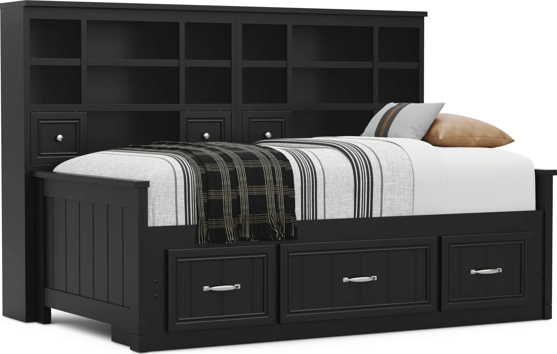 Kids Cottage Colors 2.0 Black Twin Bookcase Wall Bed with Storage Side Rail - Image 1