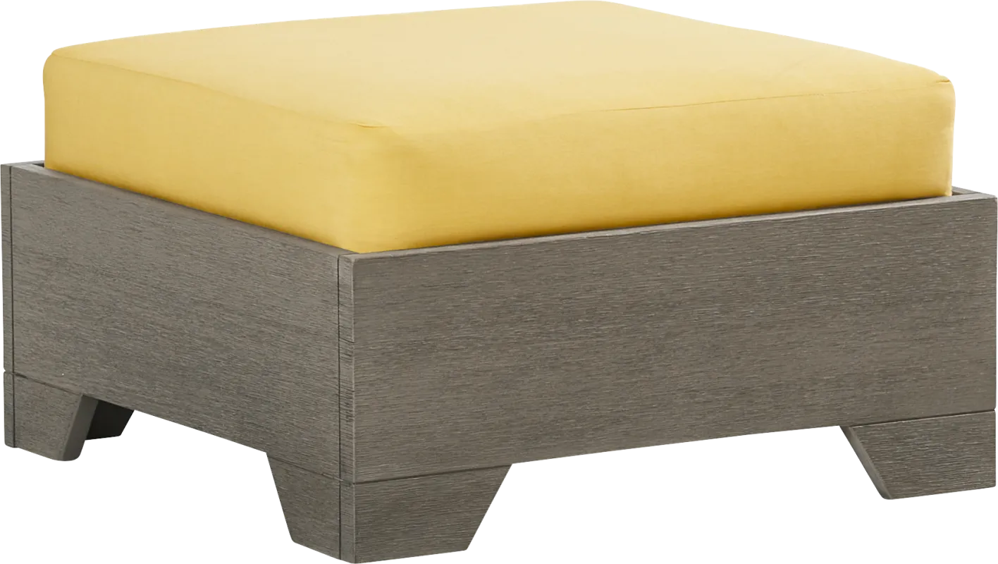 Lake Tahoe Gray Outdoor Ottoman with Buttercup Cushion