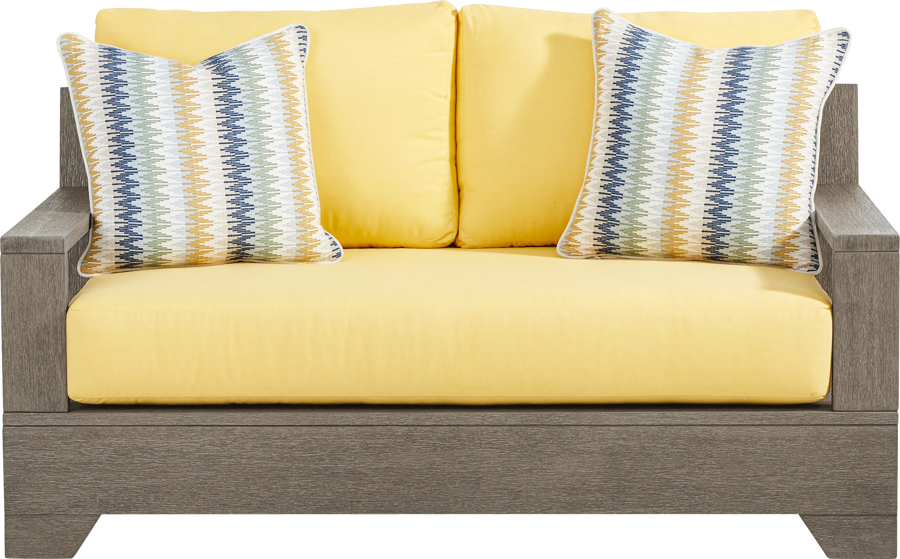 Lake Tahoe Gray Outdoor Loveseat with Buttercup Cushions - Thumbnail - Image 1