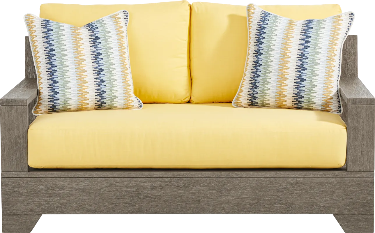 Lake Tahoe Gray Outdoor Loveseat with Buttercup Cushions