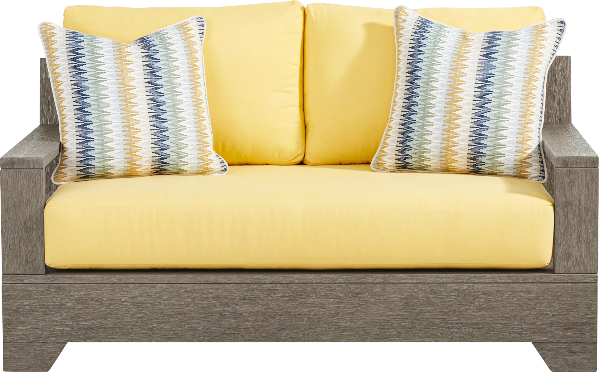 Lake Tahoe Gray Outdoor Loveseat with Buttercup Cushions - Image 1