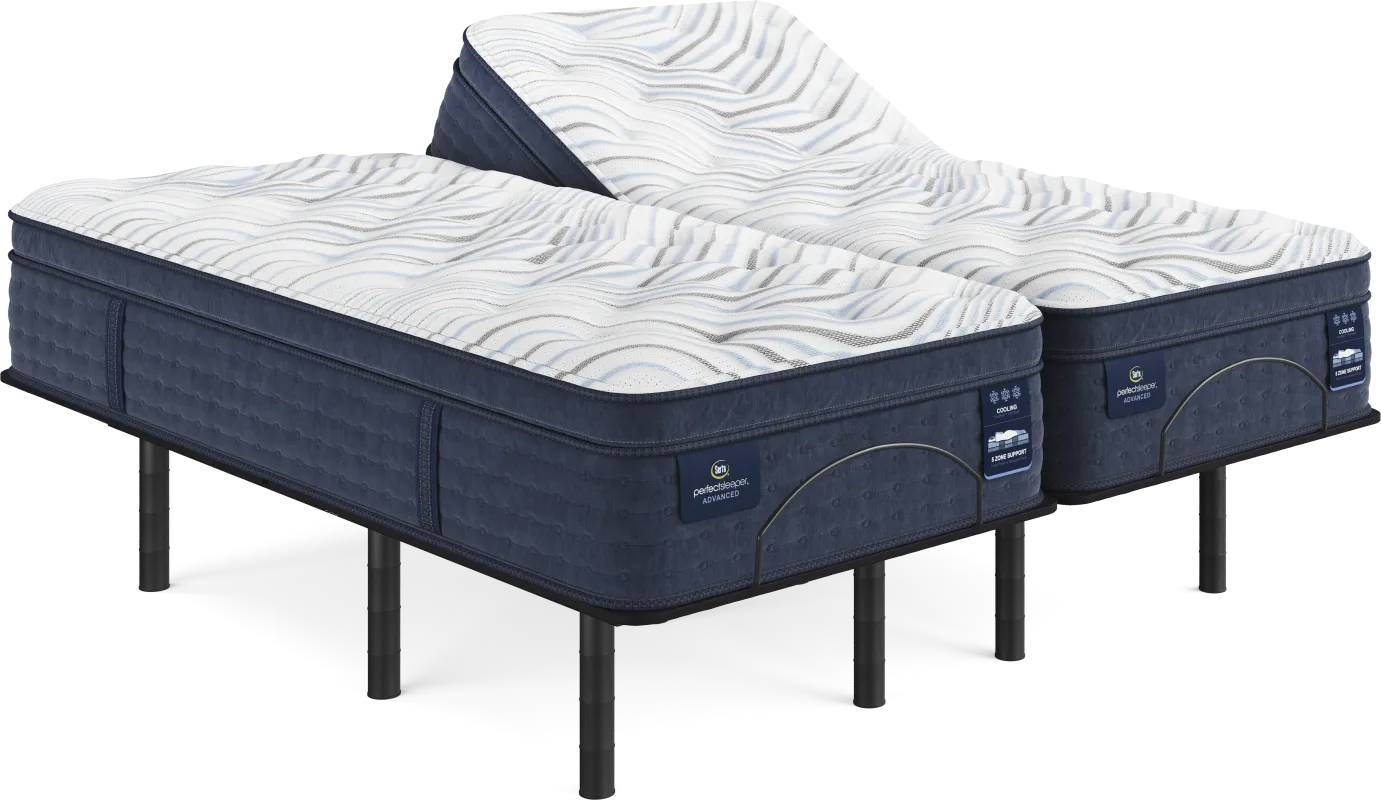 Serta Perfect Sleeper Advanced Plush Pillow Top Split King Mattress Set with Head Up Only Base