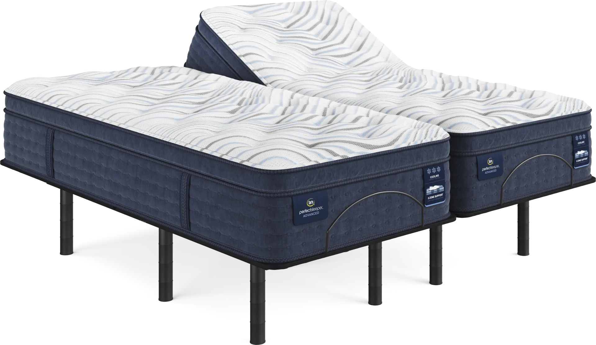 Serta Perfect Sleeper Advanced Plush Pillow Top Split King Mattress Set with Head Up Only Base - Image 1