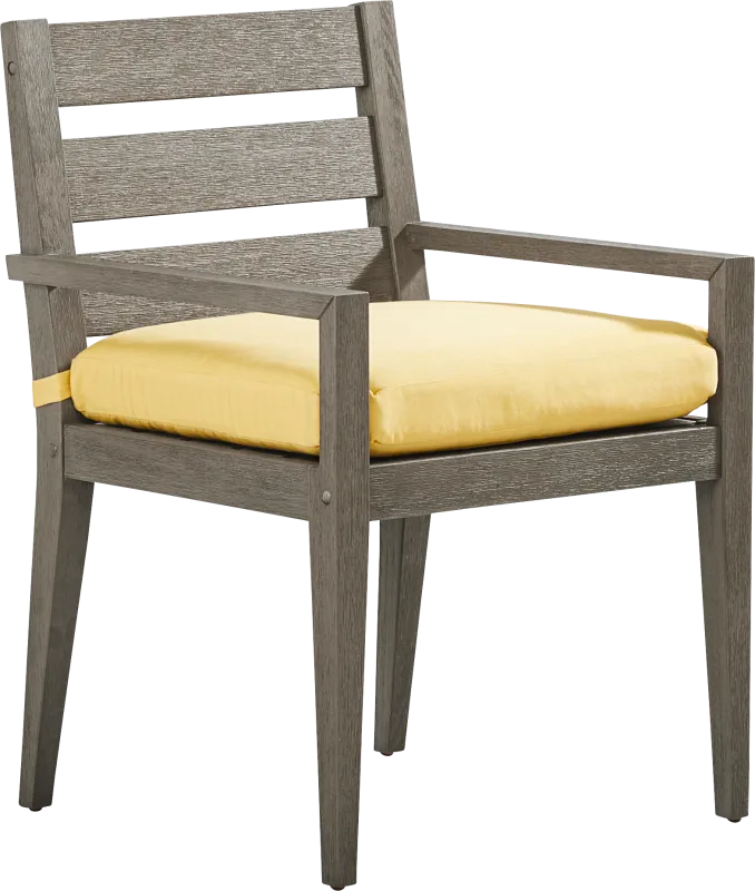 Lake Tahoe Gray Outdoor Arm Chair with Buttercup Cushion