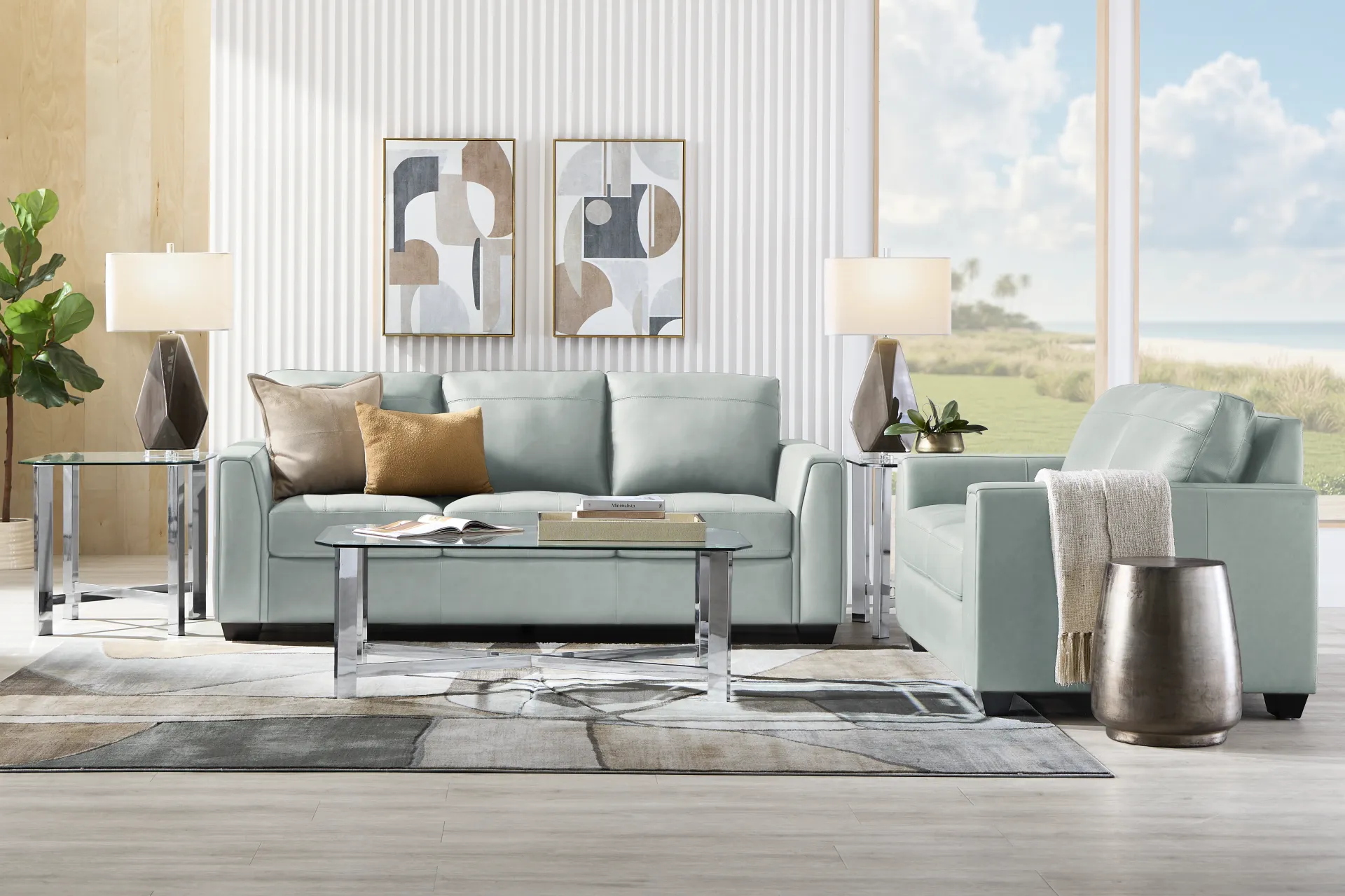 Kelly Aqua Leather 7 Pc Living Room - Image 1