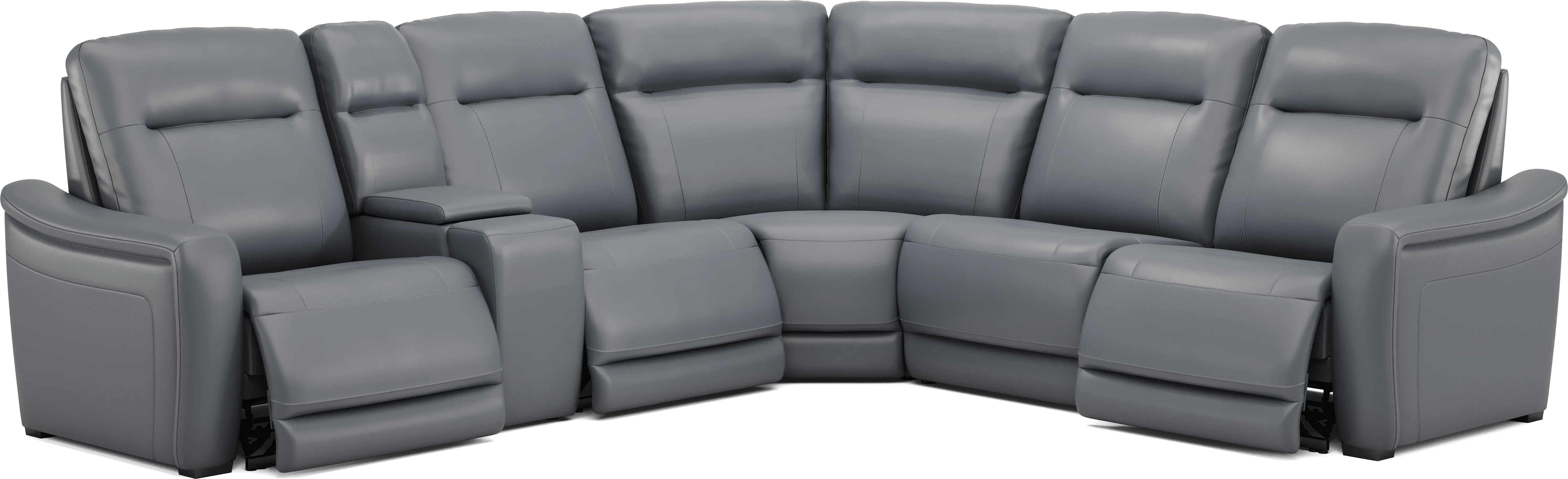 Newport Blue Leather 6 Pc Dual Power Reclining Sectional - Thumbnail - Image 1