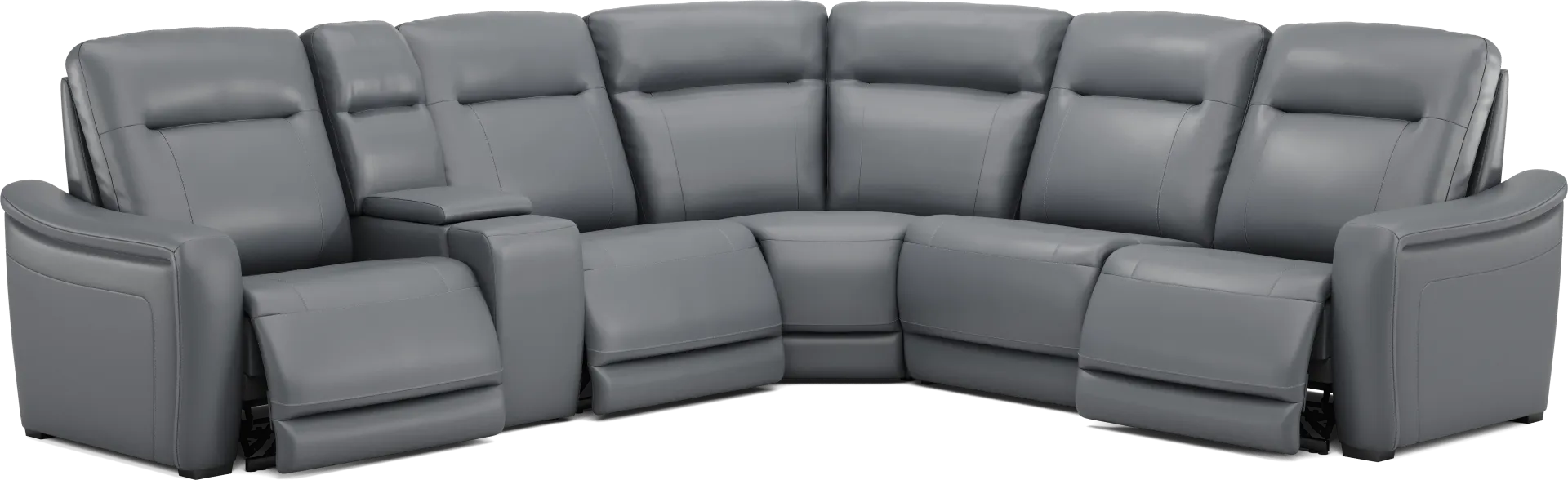 Newport Blue Leather 6 Pc Dual Power Reclining Sectional - Image 1