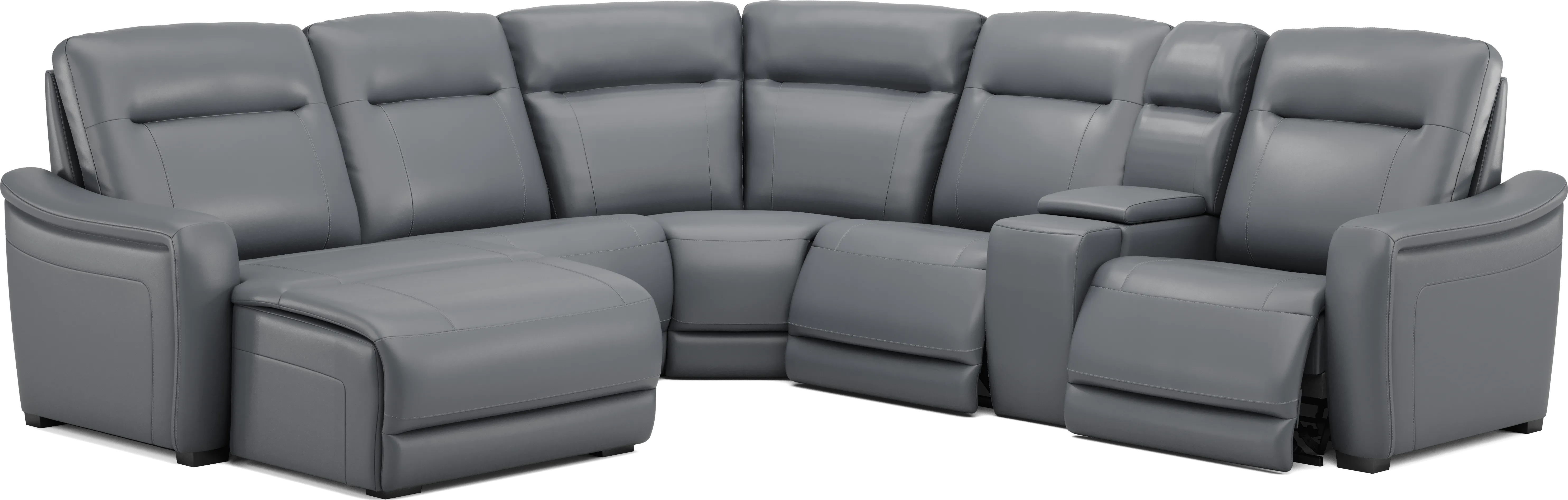 Newport Blue Leather 6 Pc Dual Power Reclining Sectional - Thumbnail - Image 1
