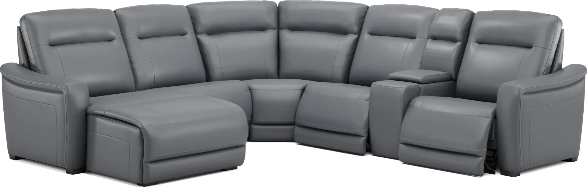 Newport Blue Leather 6 Pc Dual Power Reclining Sectional