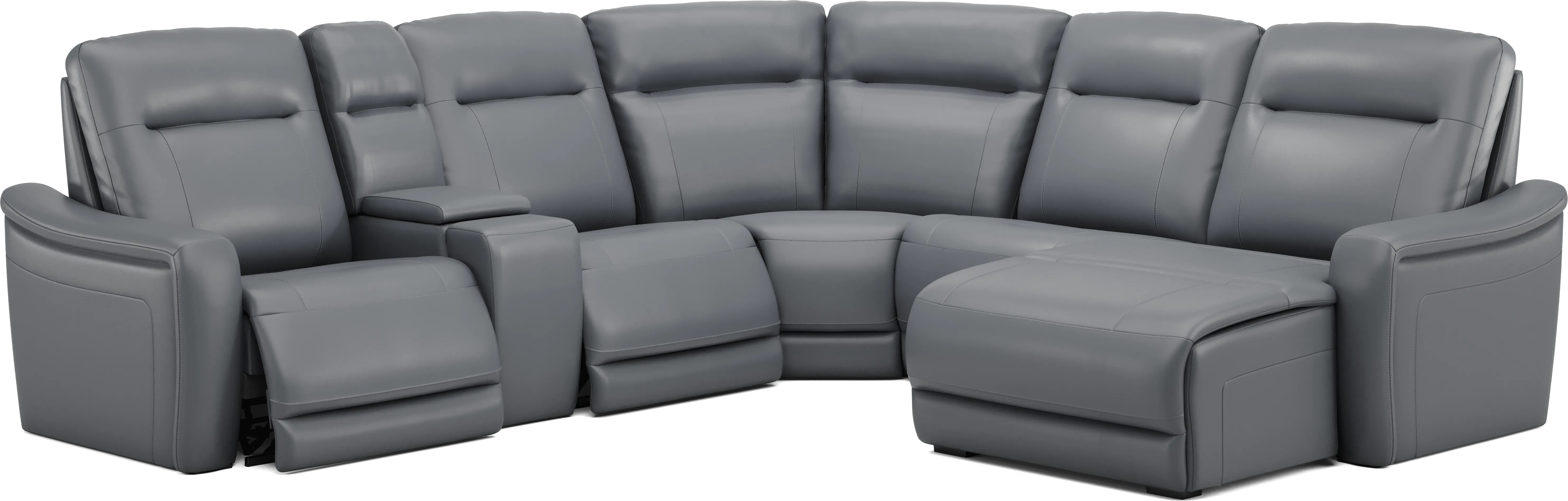 Newport Blue Leather 6 Pc Dual Power Reclining Sectional - Thumbnail - Image 1