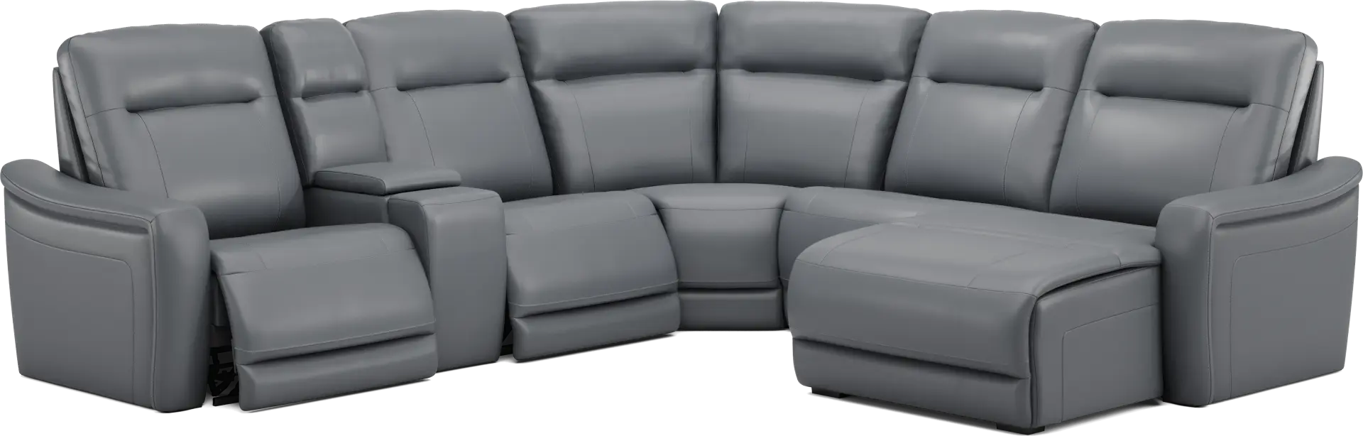 Newport Blue Leather 6 Pc Dual Power Reclining Sectional