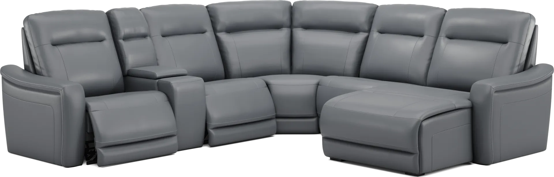 Newport Blue Leather 6 Pc Dual Power Reclining Sectional - Image 1