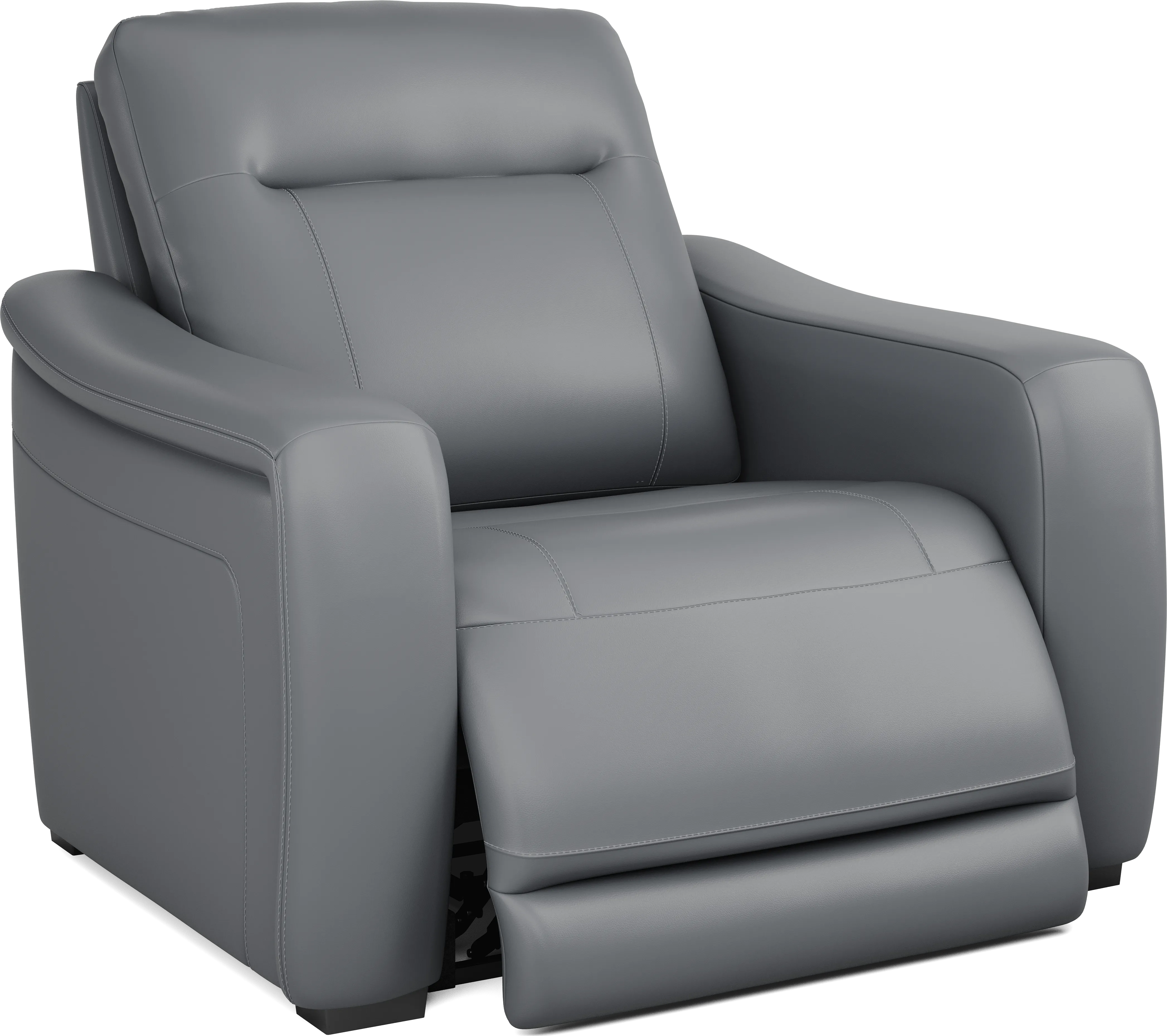 Newport Blue Leather Dual Power Recliner - Thumbnail - Image 1