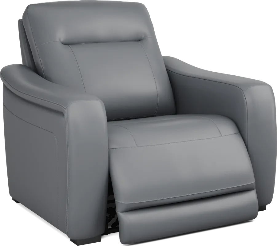 Newport Blue Leather Dual Power Recliner